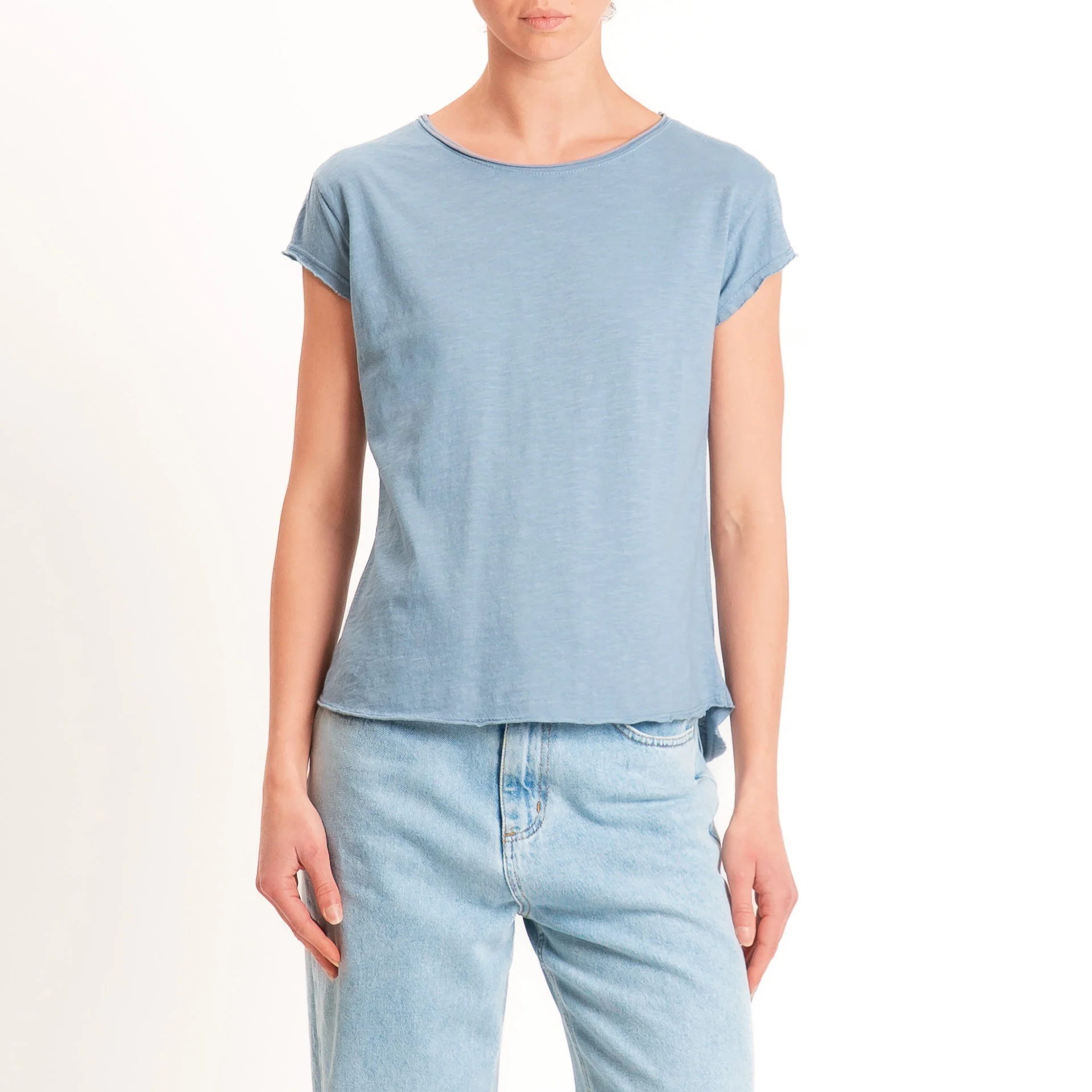 Zeroassoluto-T-shirt mezza manica taglio vivo - jeans