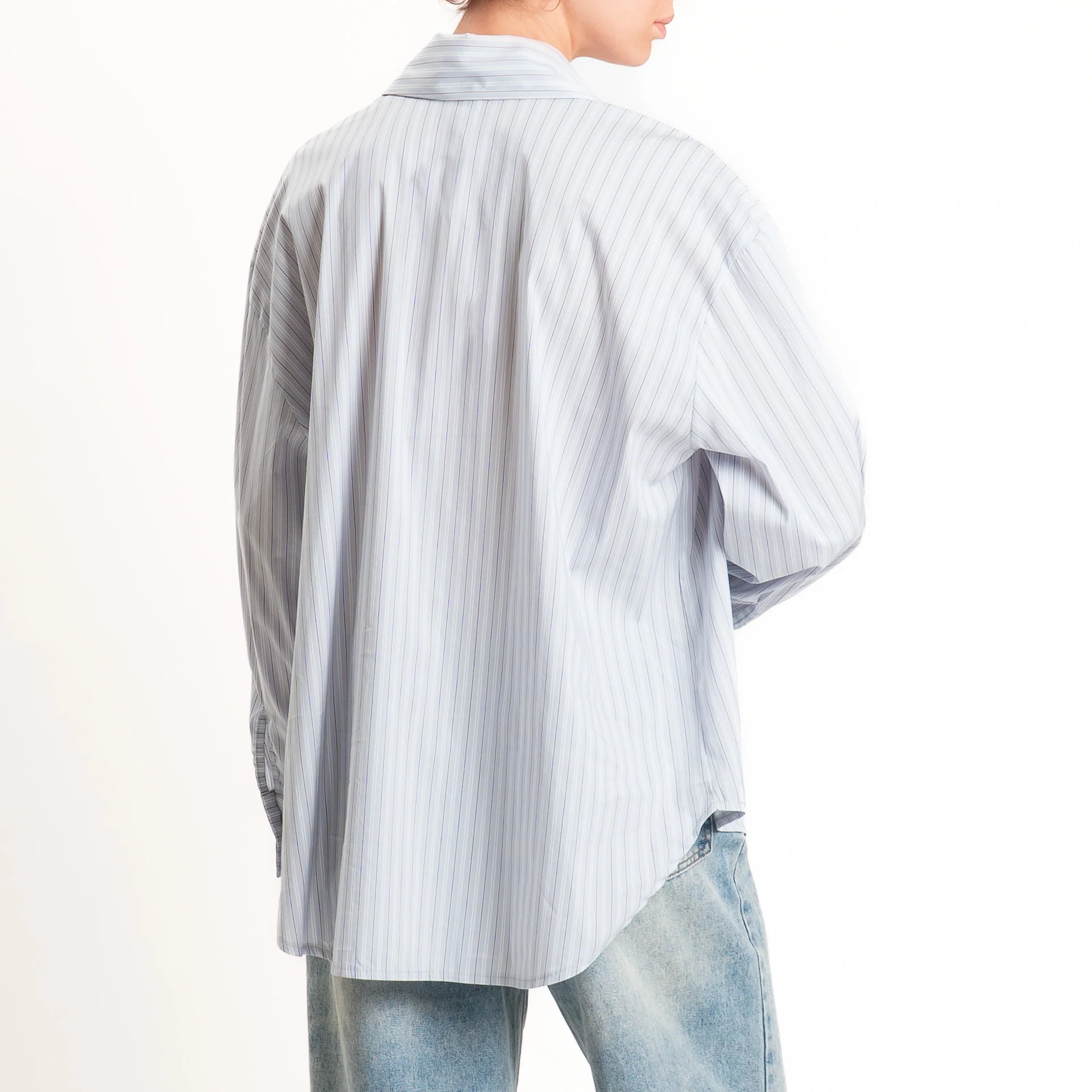 Tensione in-Camicia gessata con tasca paillettes - celeste - Image 3