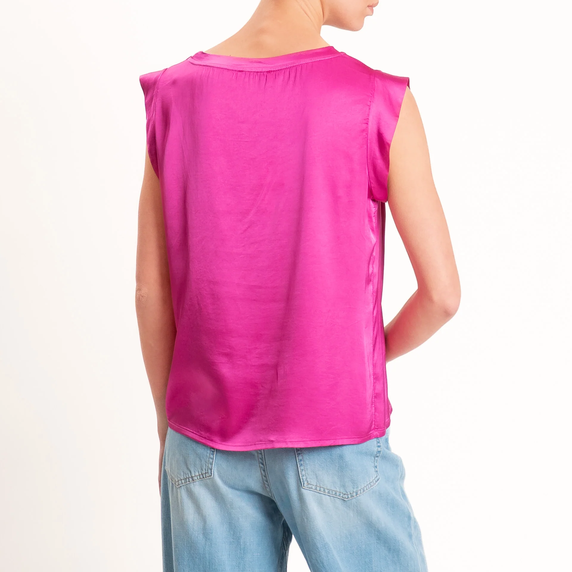 Motel-Blusa smanicata in satin viscosa elasticizzata - fucsia - Image 3