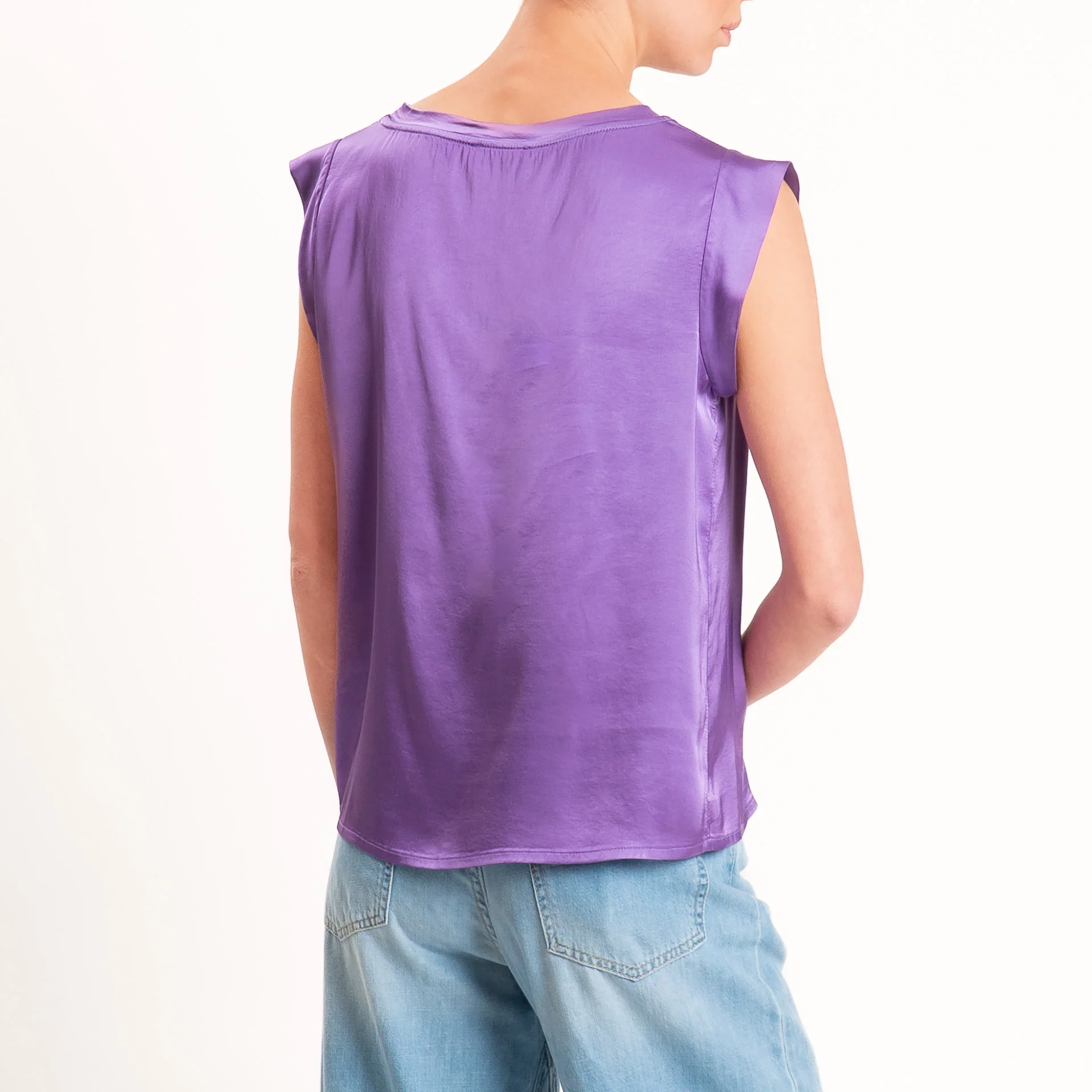 Motel-Blusa smanicata in satin viscosa elasticizzata - glicine - Image 3