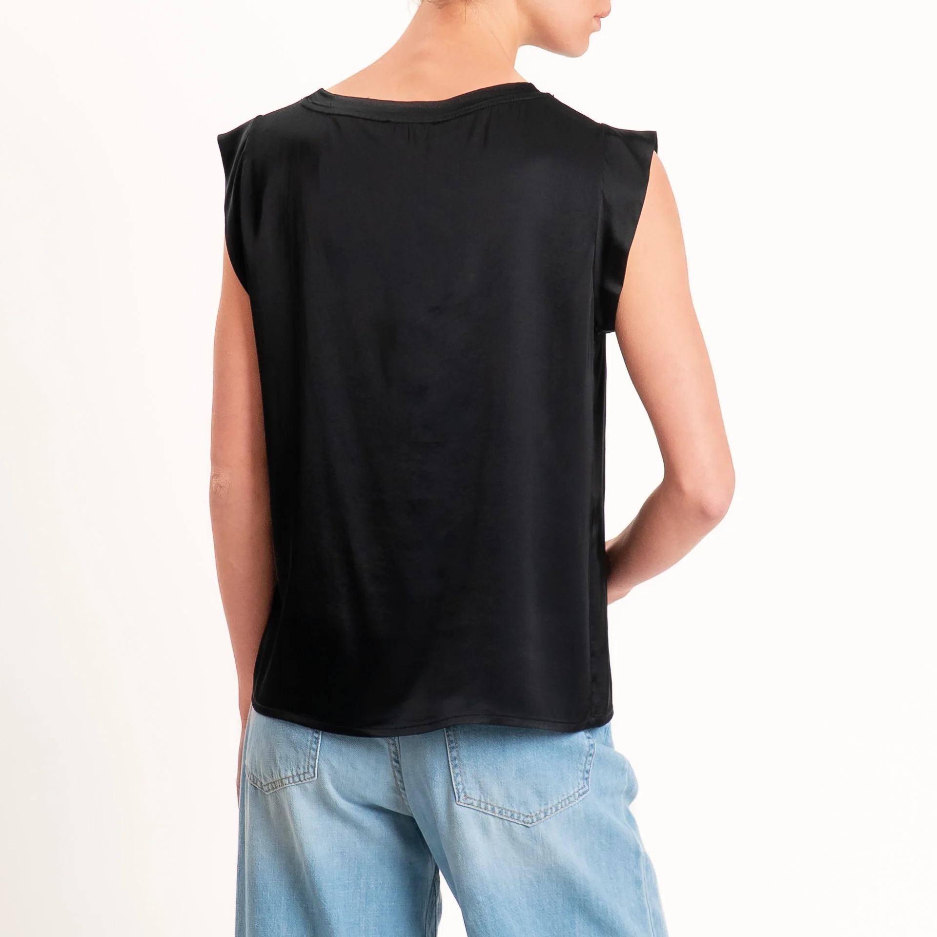 Motel-Blusa smanicata in satin viscosa elasticizzata - nero - Image 3