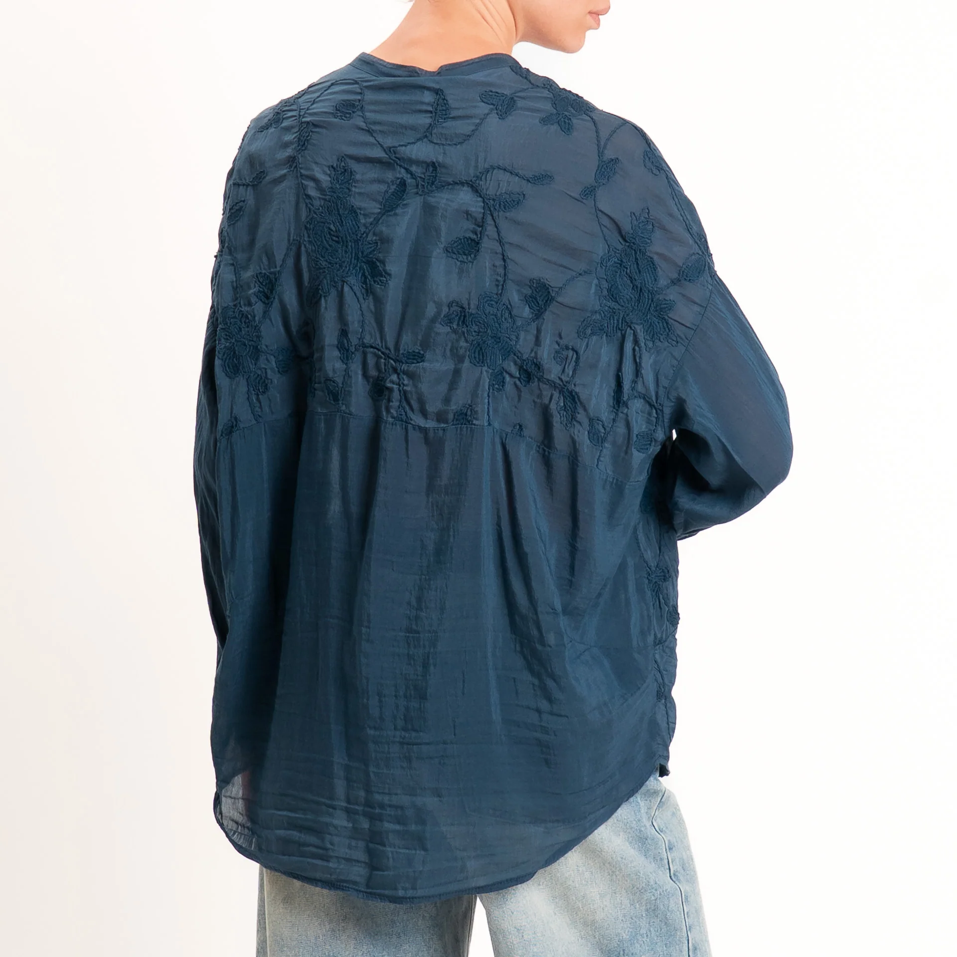 Motel-Camicia mussola misto seta con ricami - blu - Image 3