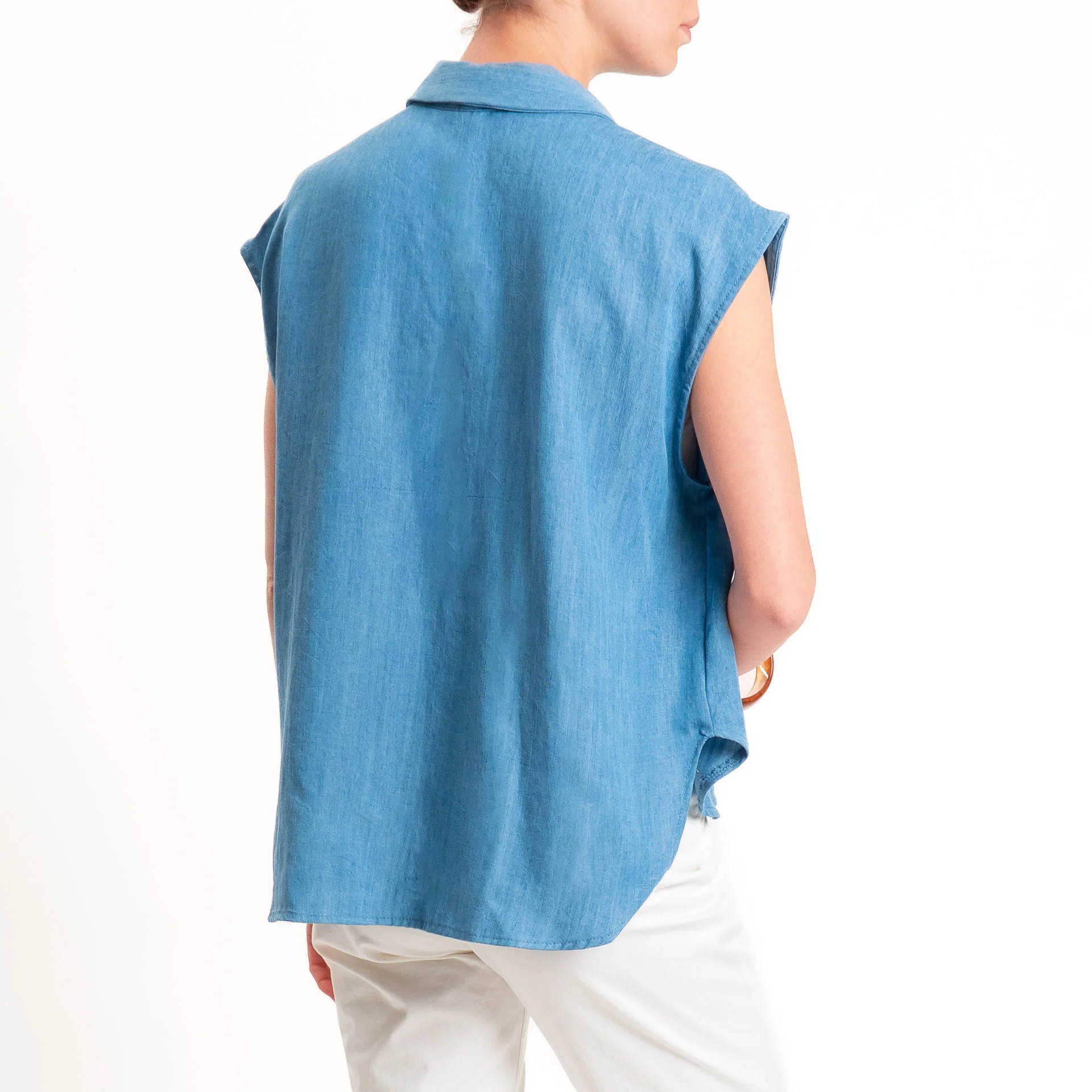 Tensione in-Camicia smanicata chambray tasca paillettes - denim chiaro - Image 3