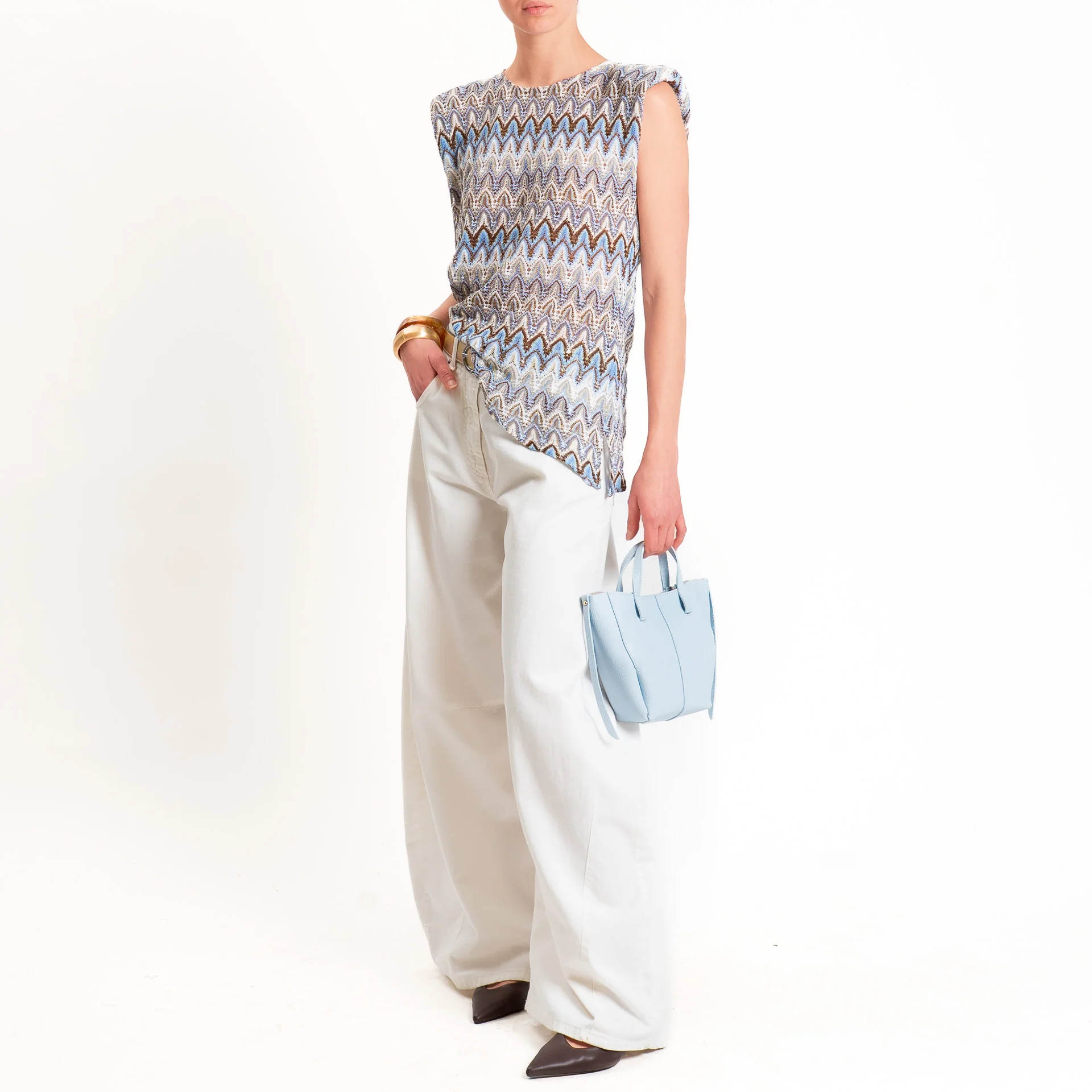 Tensione in-Blusa smanicata wavy pattern con spalline - cielo/moro/latte