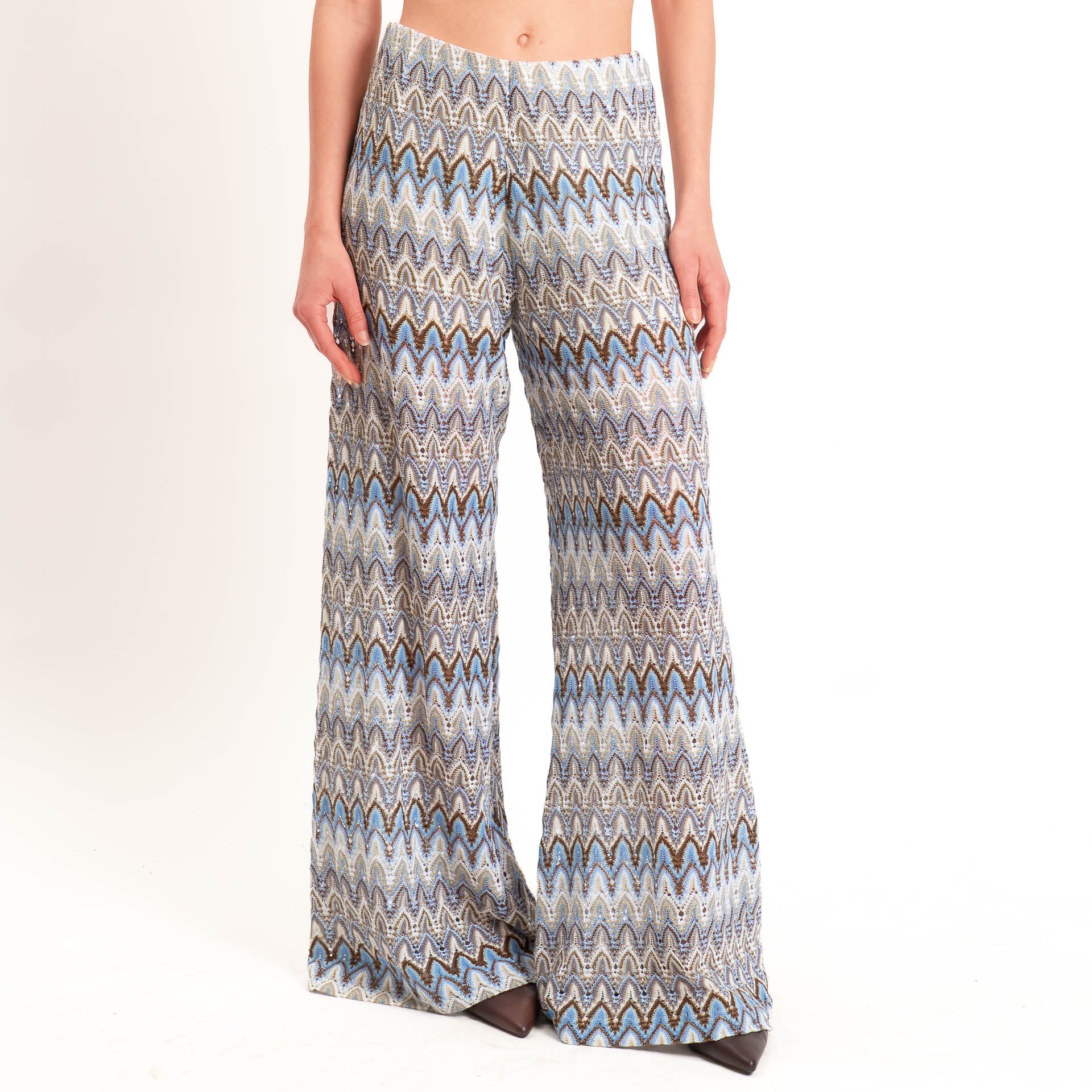 Tensione in-Pantalone wavy pattern elastico in vita - cielo/latte/moro - Image 2