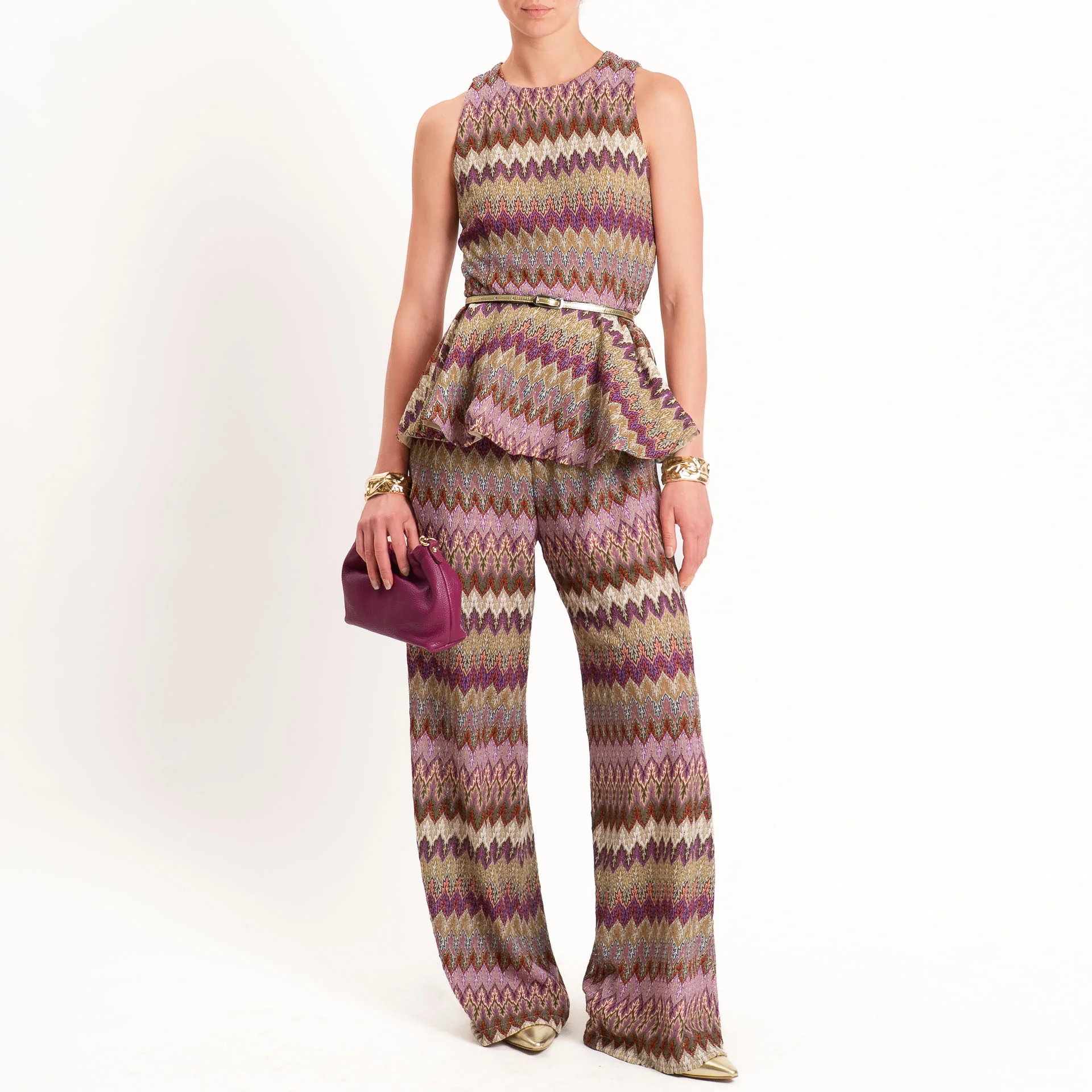 Tensione in-Pantalone jacquard elastico in vita - viola/sand/lilla - Image 4