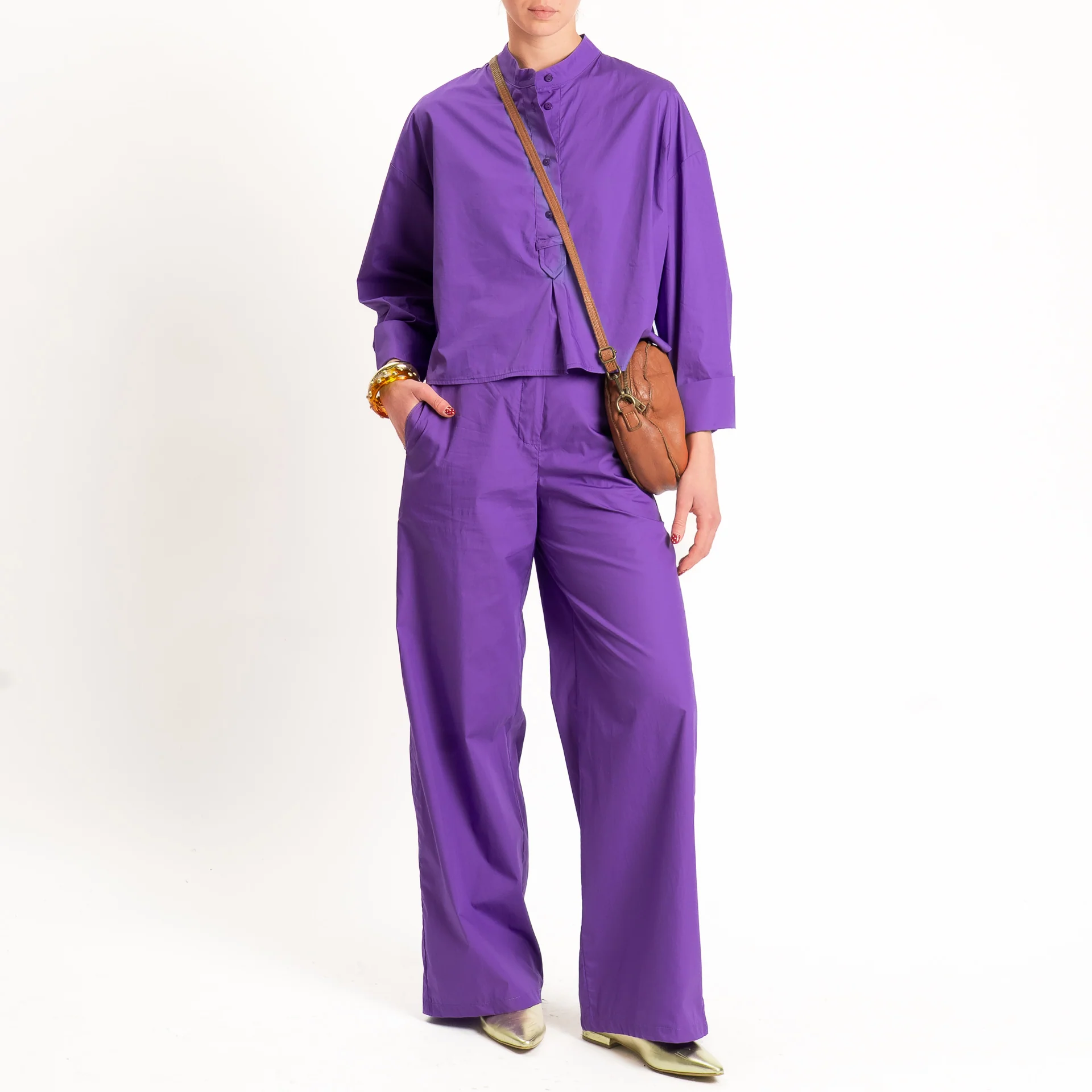 Tensione in-Camicia popeline light collo coreana - viola - Image 3