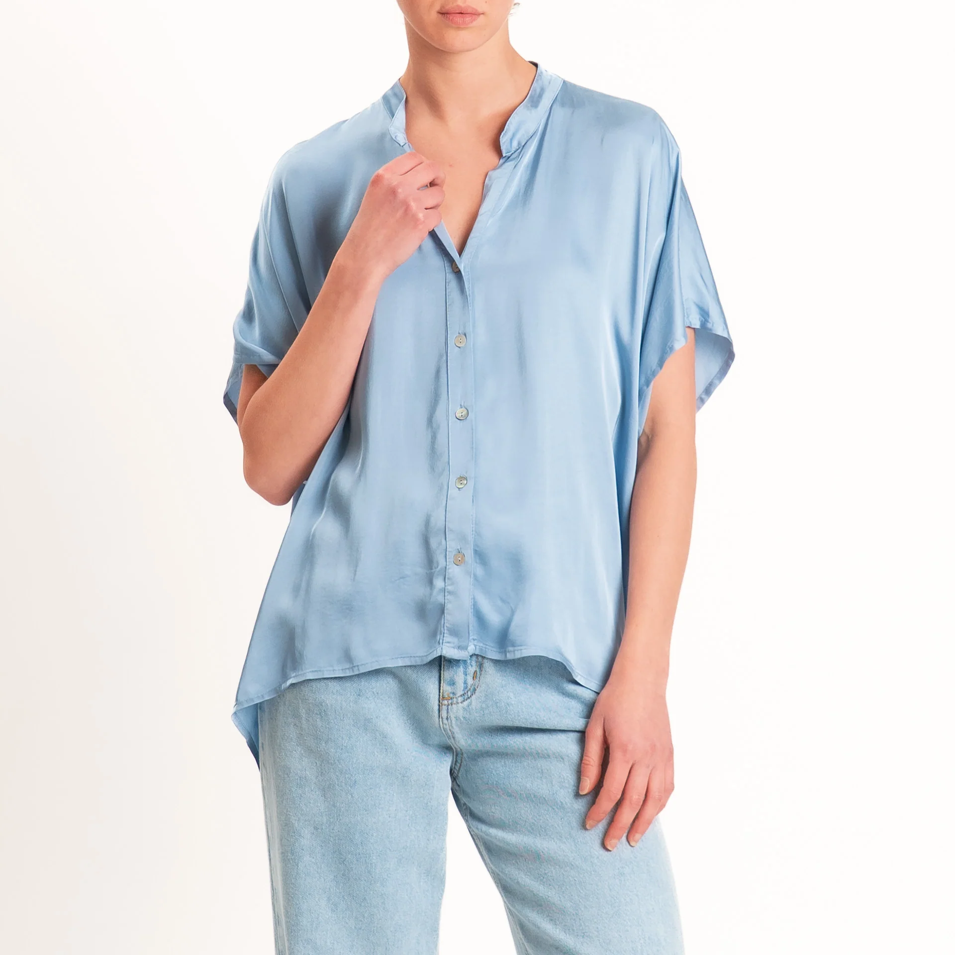 Tensione in-Camicia satin manica scesa - cielo - Image 2