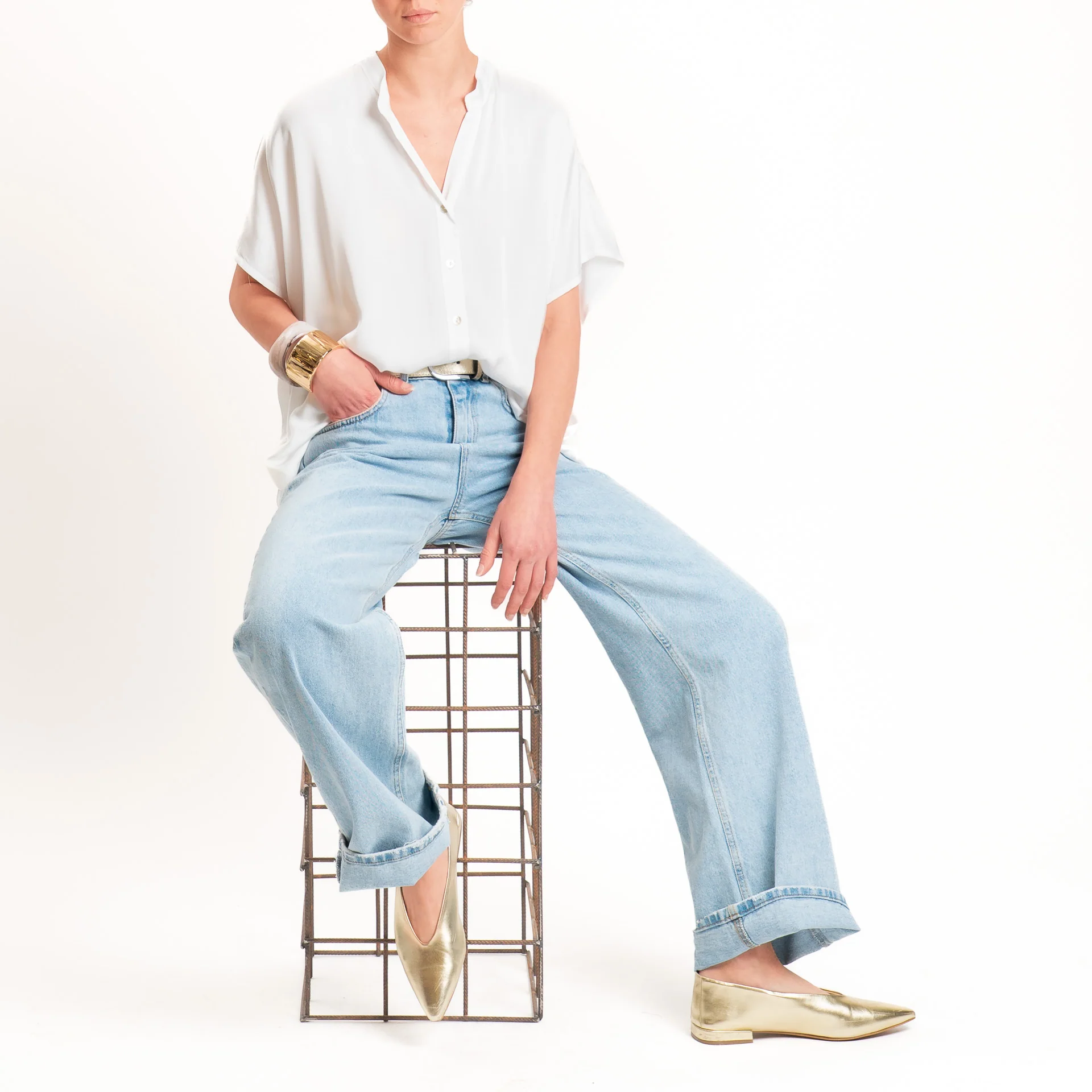 Tensione in-Camicia satin manica scesa - latte - Image 2