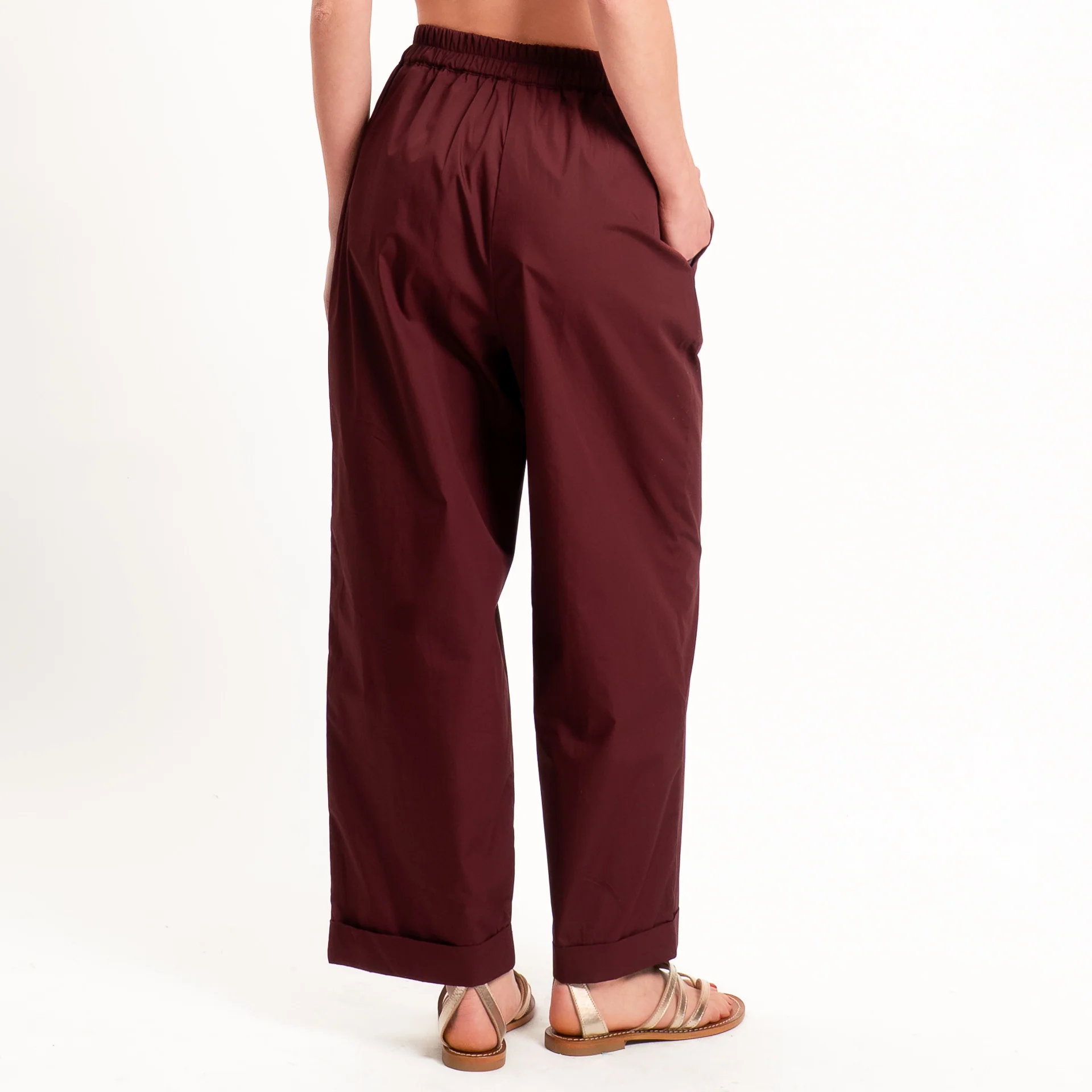 Tensione in-Pantalone popeline light elastico in vita - Bordeaux - Image 3