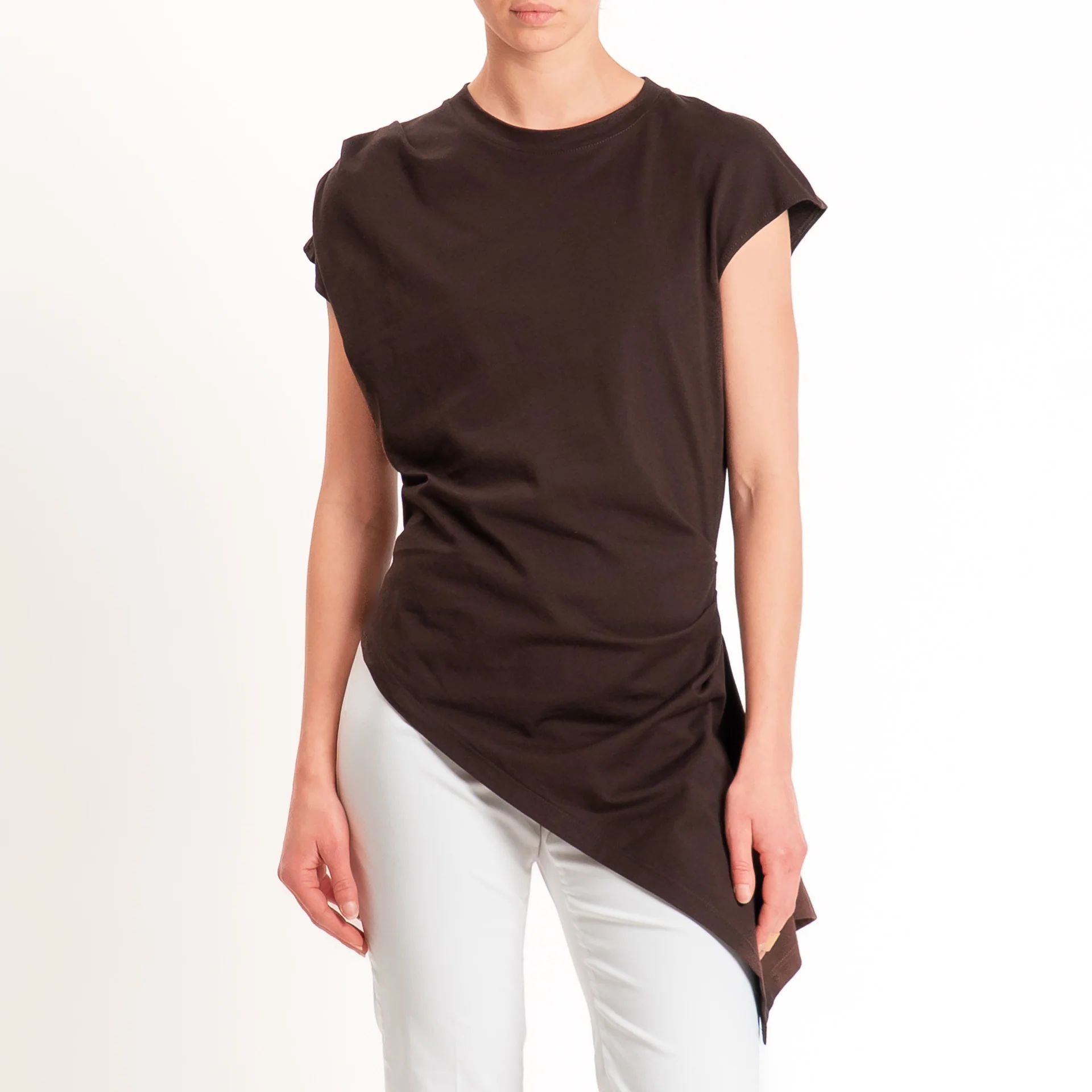 Tensione in-T-shirt asimmetrica ripresa laterale - moro - Image 2