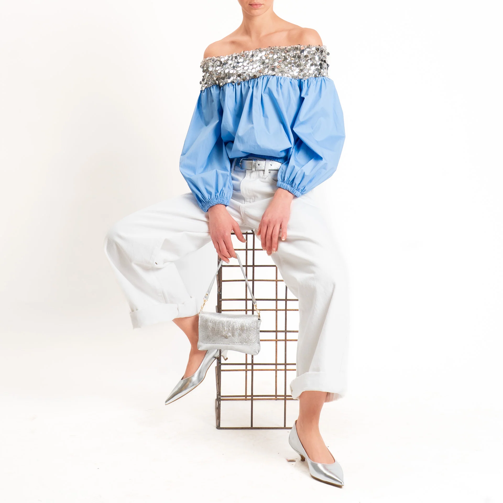 Tensione in-Blusa collo shiffer con paillettes - sky