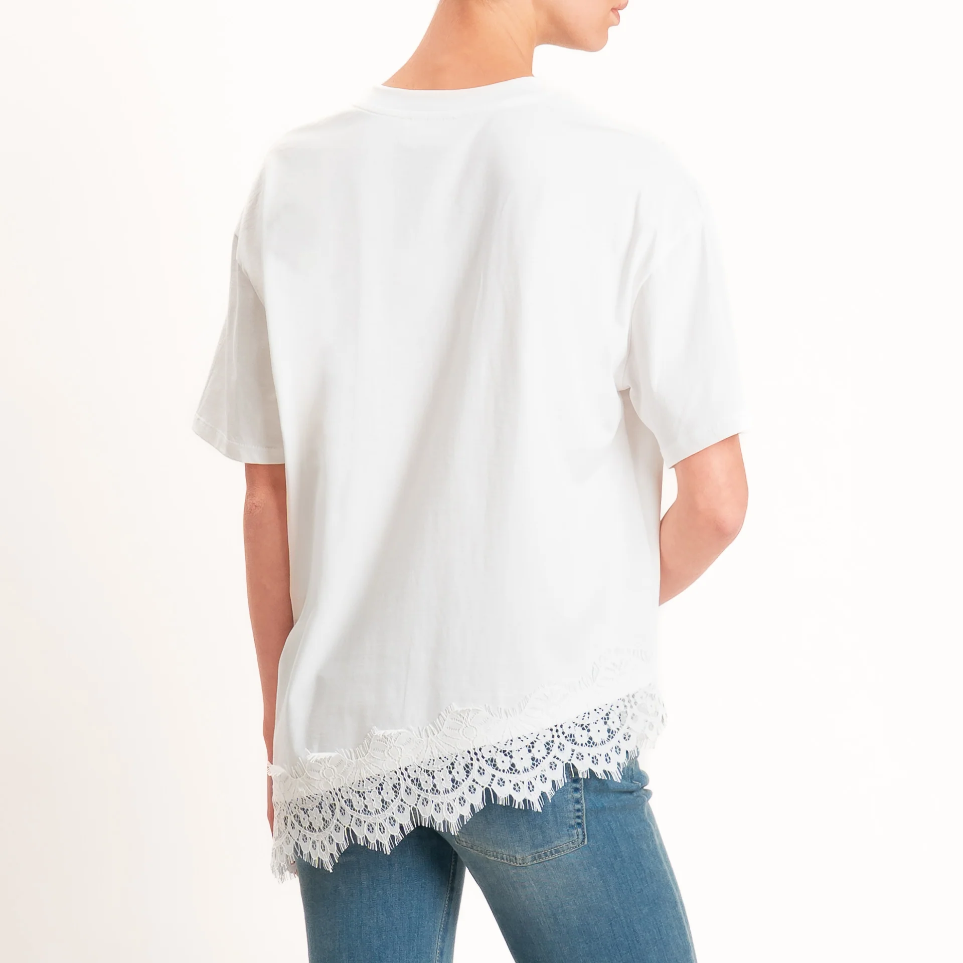 Vicolo-T-shirt asimmetrica con pizzo - Bianco - Image 3
