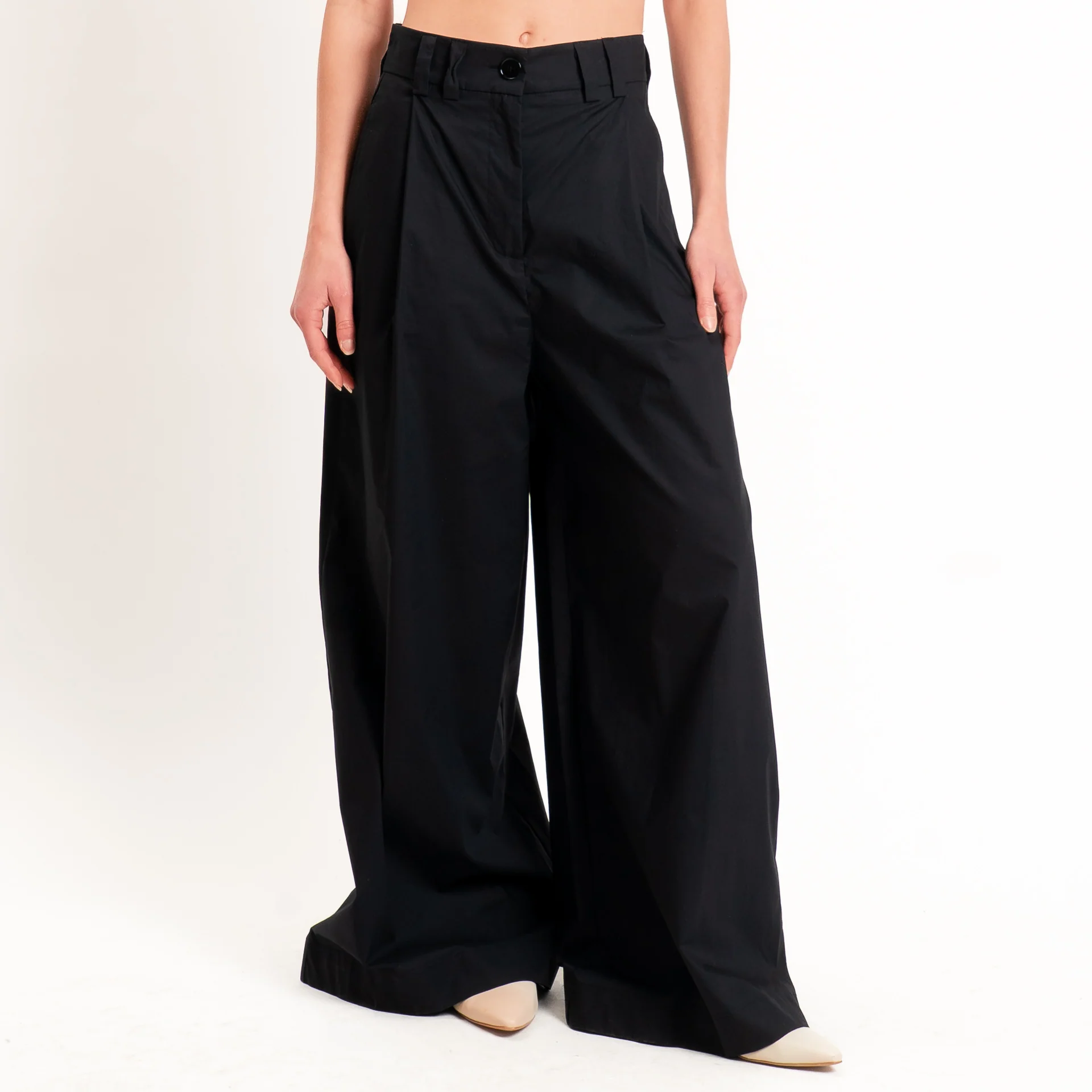 Vicolo-Pantalone popeline con pinces - Nero - Image 2