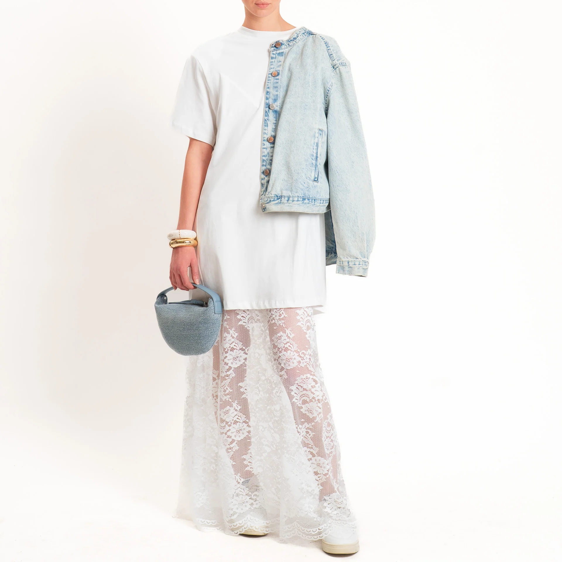 Haveone-Abito in pizzo +T-shirt - bianco