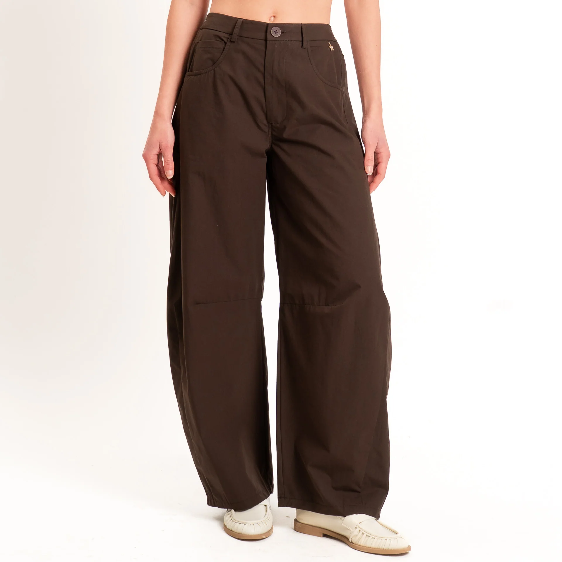 Souvenir-Pantalone GAYA barrel in popeline elasticizzato - moro - Image 2