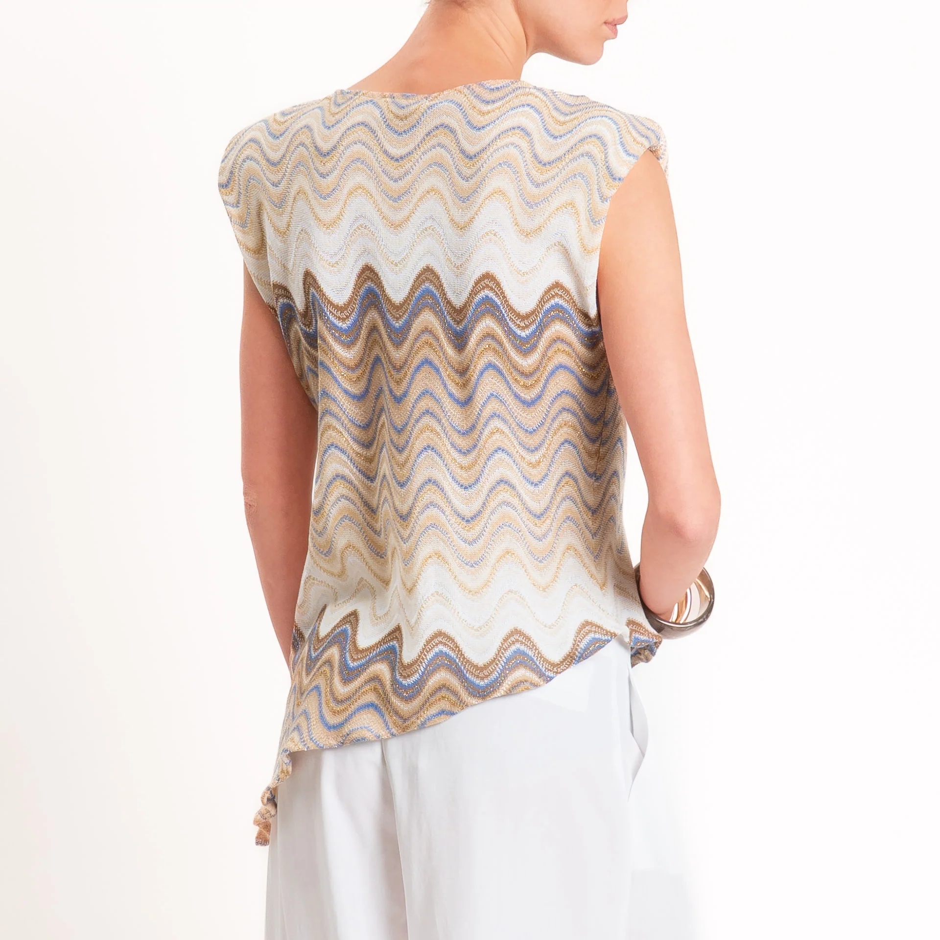 Motel-Blusa smanicata wavy pattern asimmetrica - burro/azzurro/choco - Image 4
