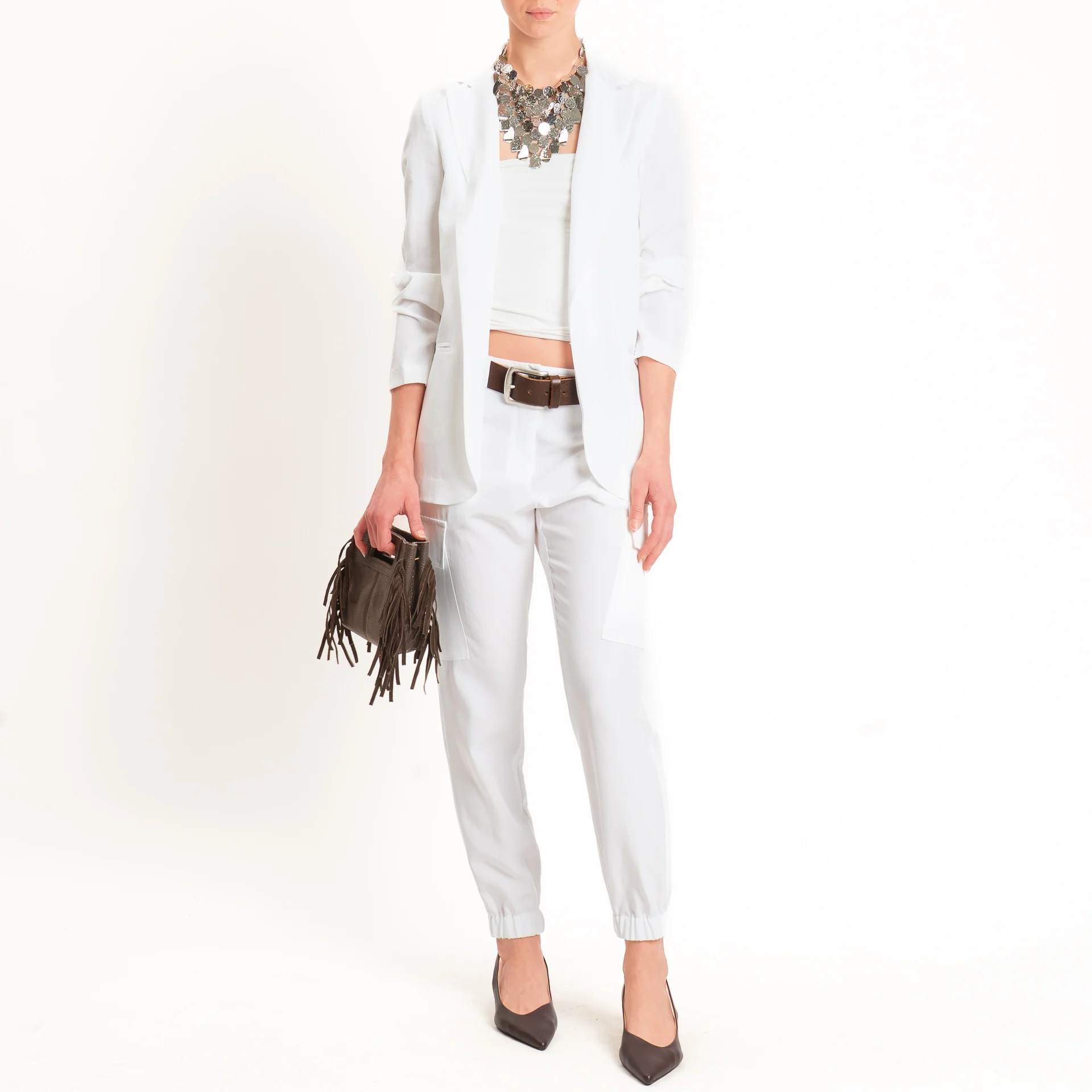 Zeroassoluto-Pantalone cargo elastico dietro tencel fibra naturale - latte - Image 3