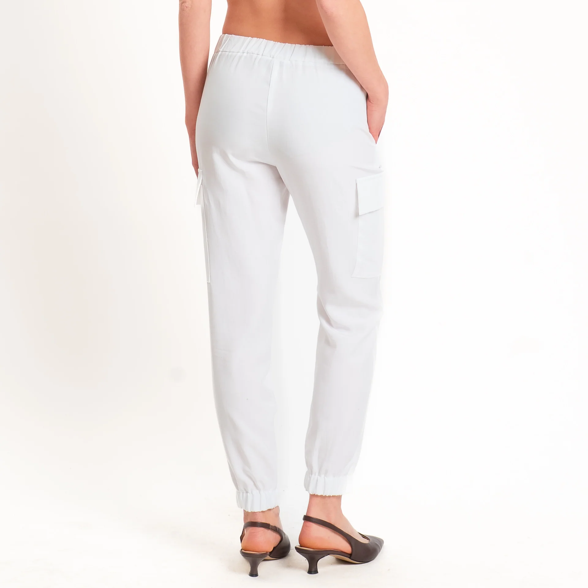 Zeroassoluto-Pantalone cargo elastico dietro tencel fibra naturale - latte - Image 4