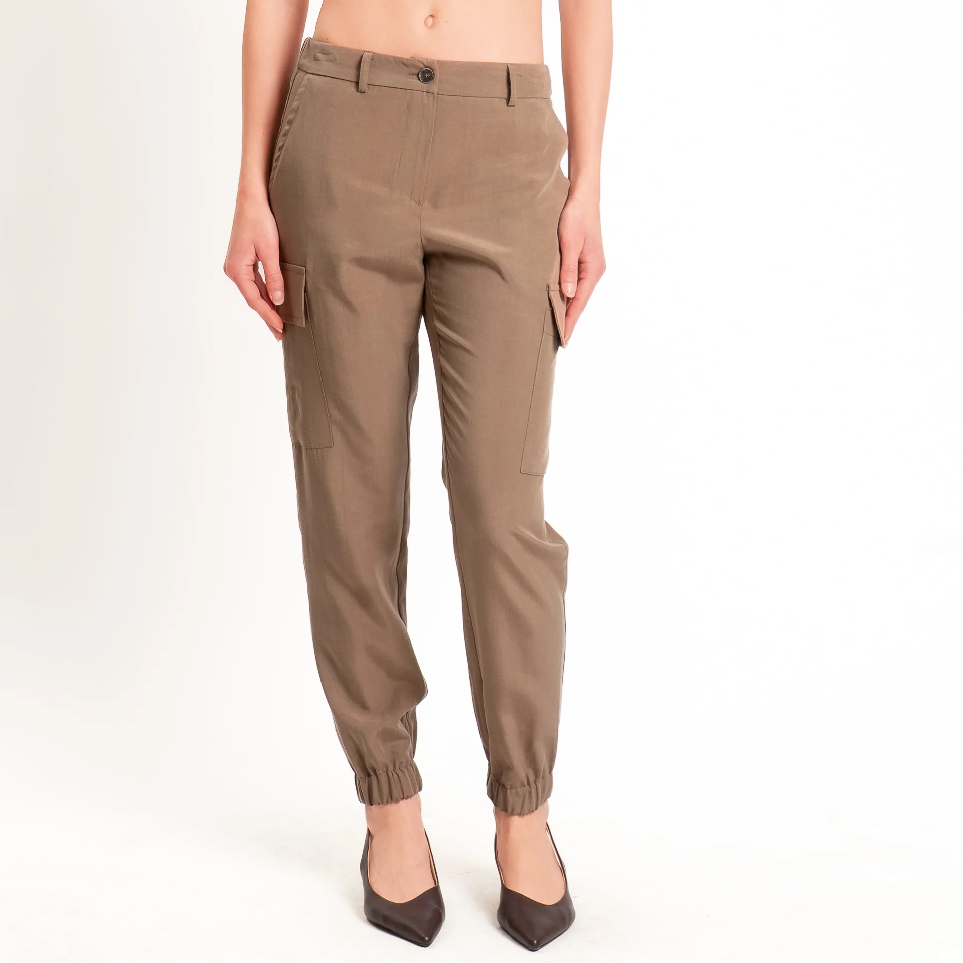 Zeroassoluto-Pantalone cargo elastico dietro tencel fibra naturale - noce - Image 2