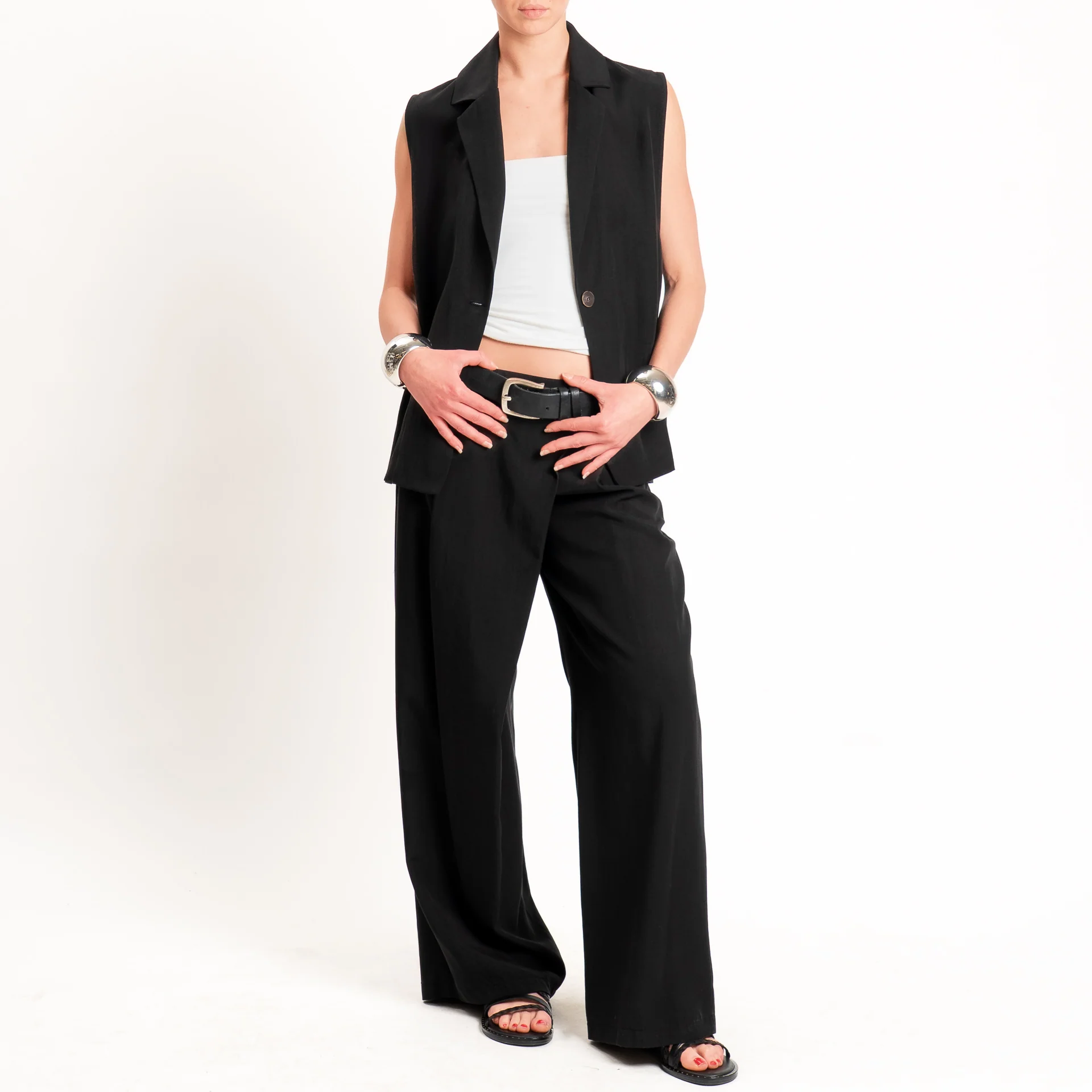 Zeroassoluto-Pantalone wide leg con pinces tencel fibra naturale - nero - Image 3