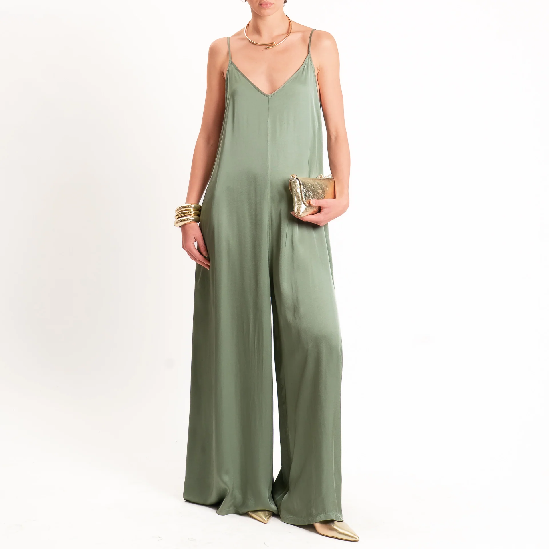 Motel-Tuta satin bretelle regolabili - militare