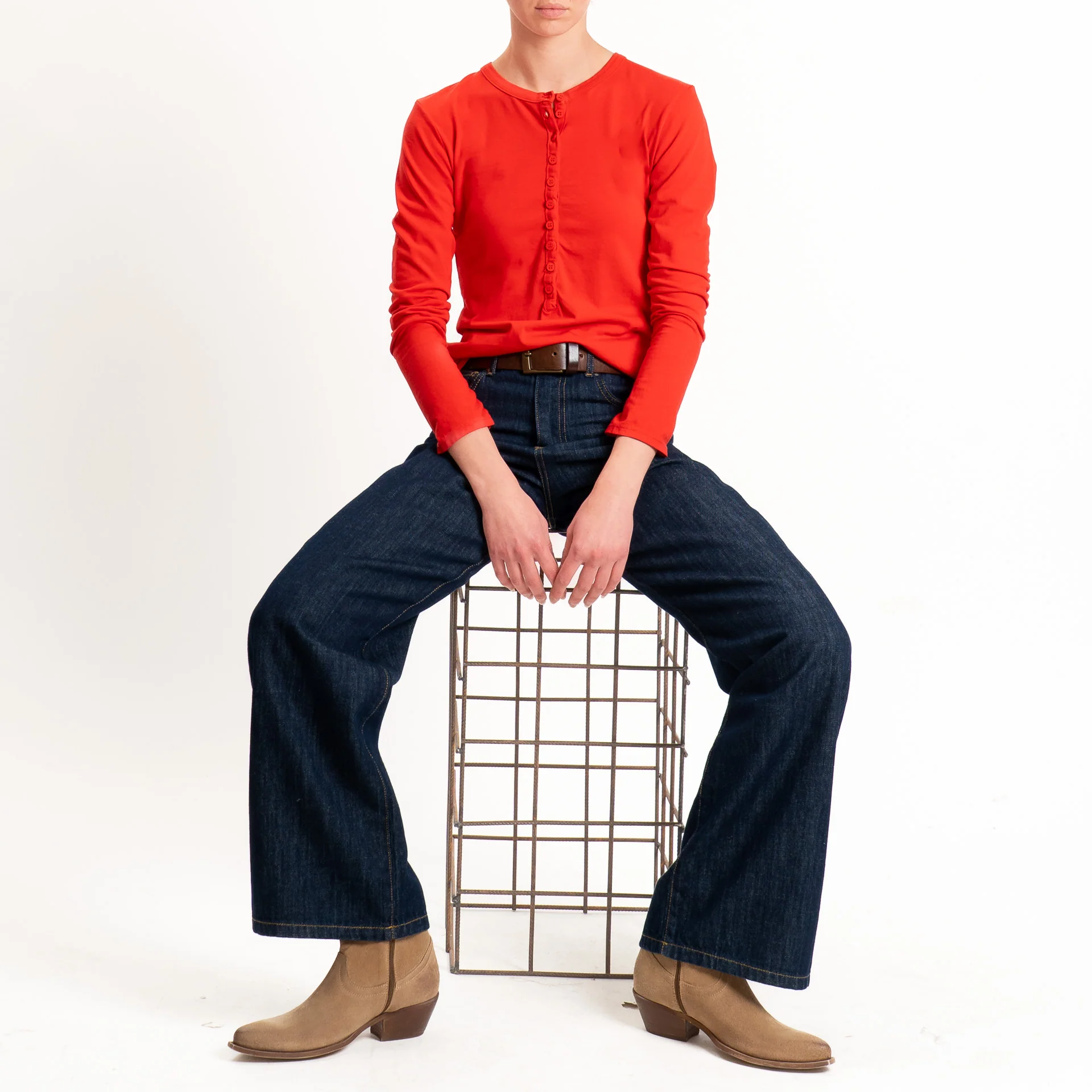 Tensione in-T-shirt serafino cotone elasticizzato - rosso - Image 2