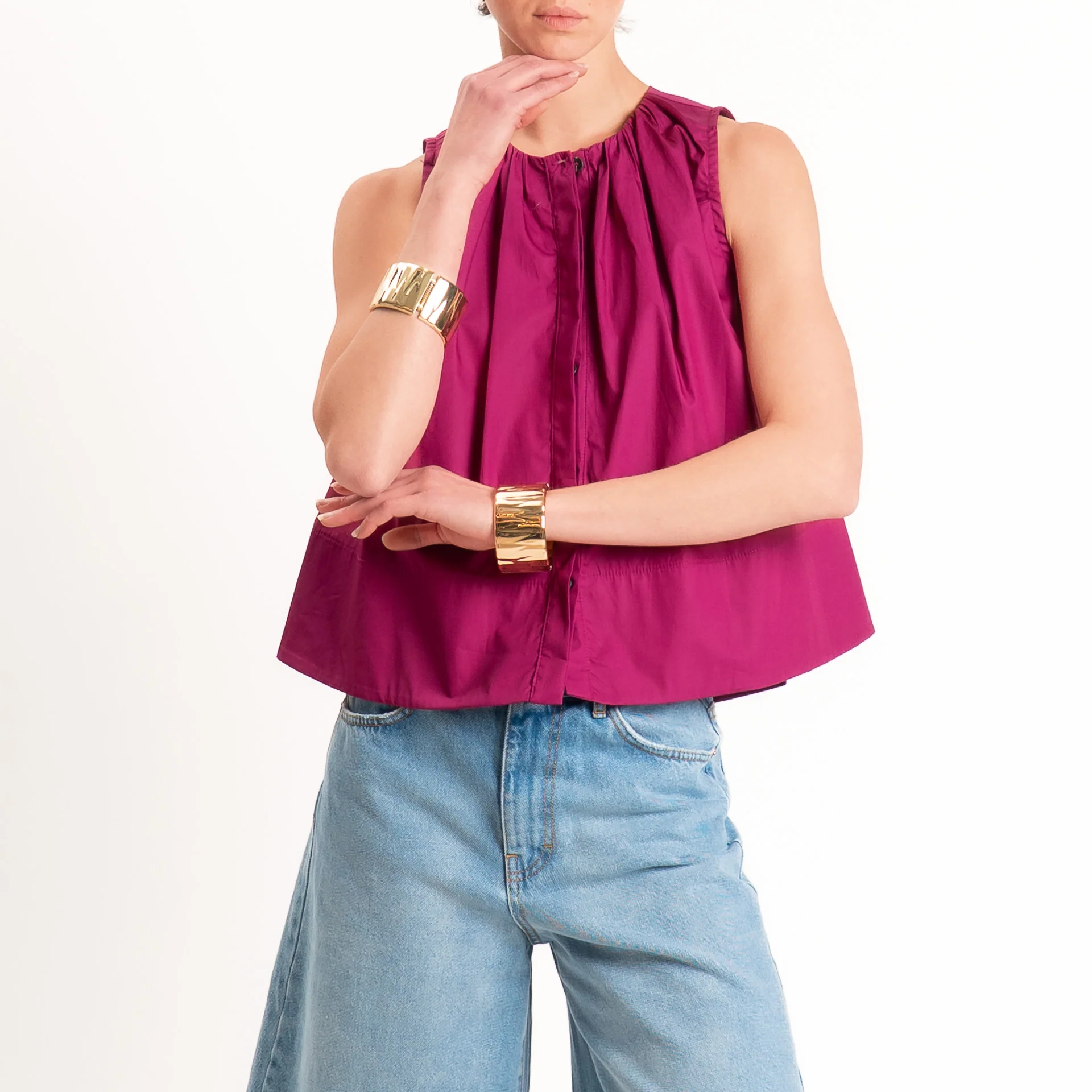 Motel-Camicia popeline smanicata - magenta - Image 2