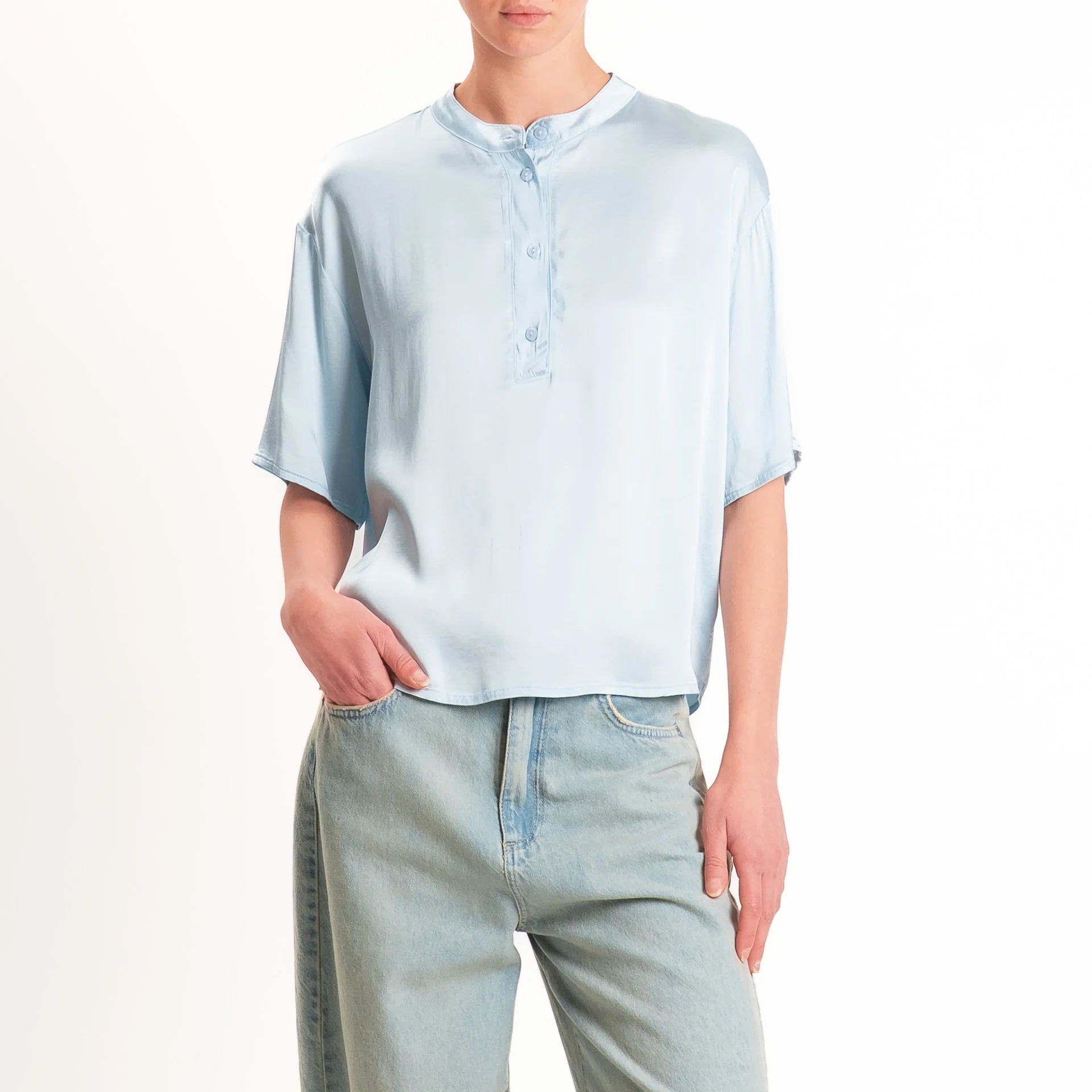 Tensione in-Blusa scatola serafino satin elasticizzato - cielo - Image 2