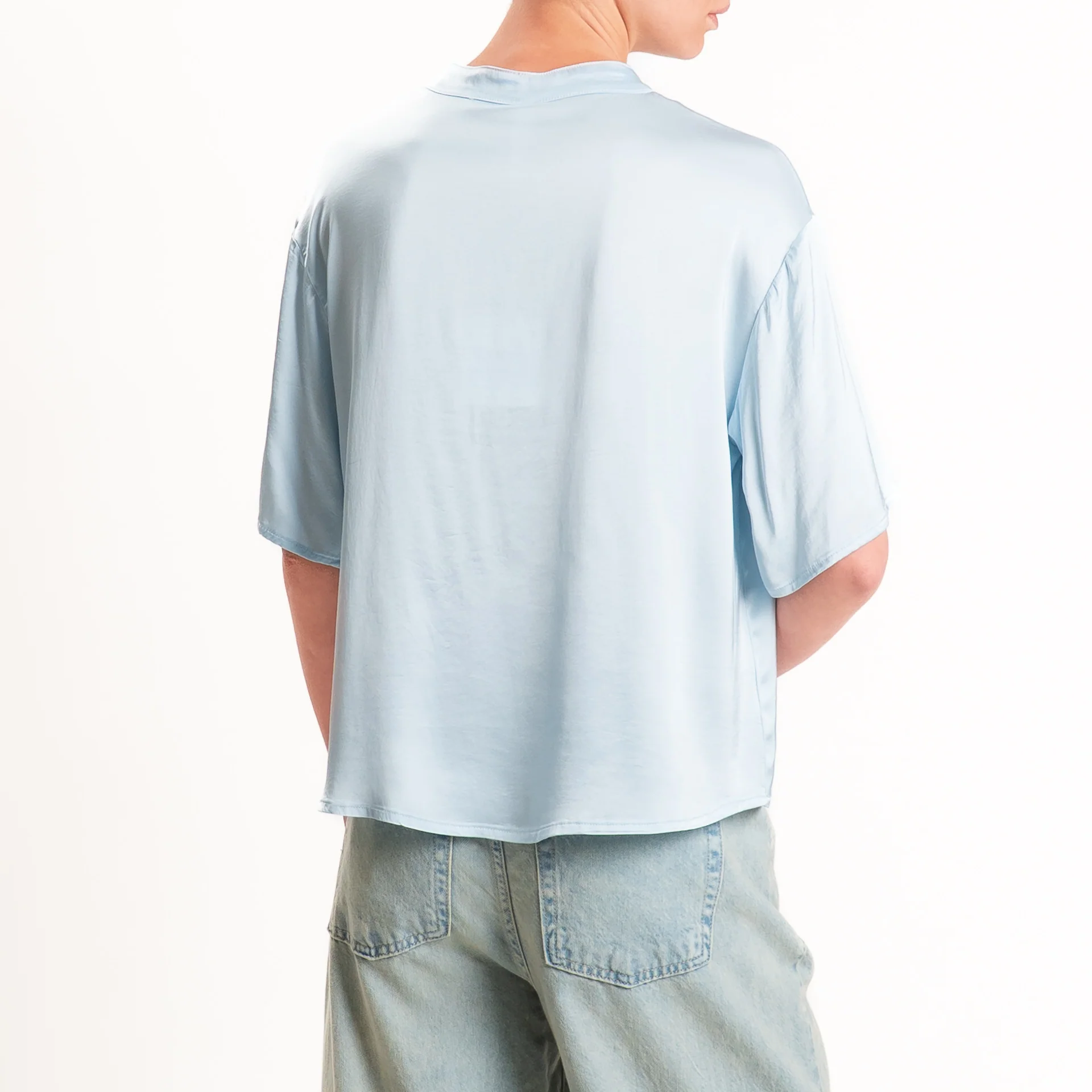 Tensione in-Blusa scatola serafino satin elasticizzato - cielo - Image 3