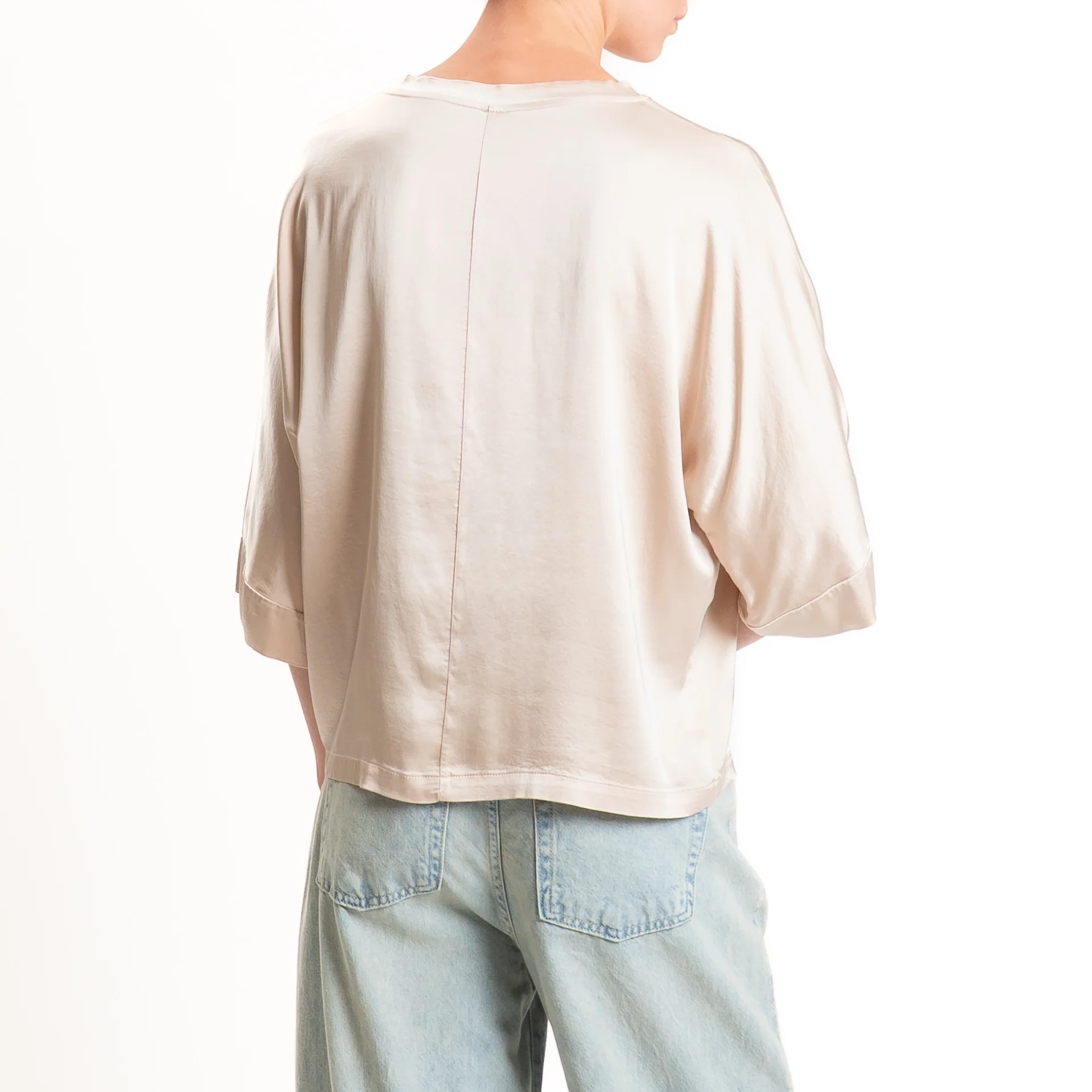 Tensione in-Blusa scatola manica 3/4 satin elasticizzato - avena - Image 3