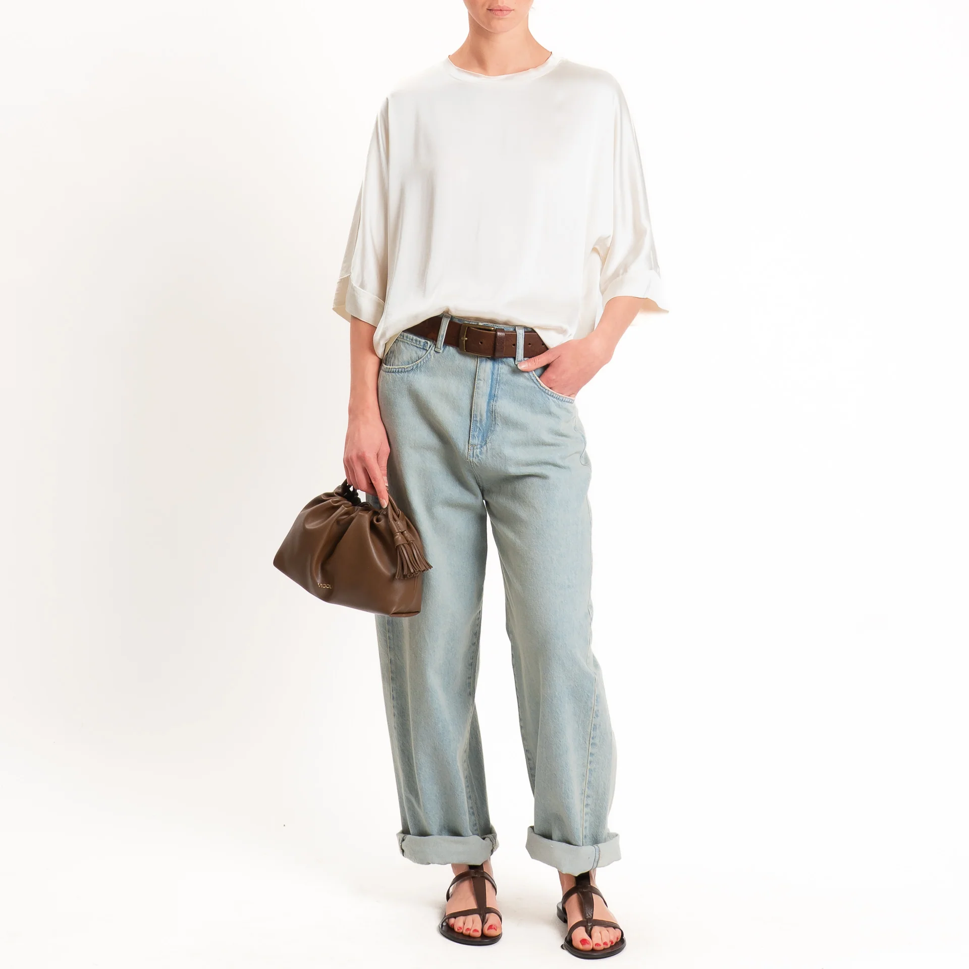 Tensione in-Blusa scatola manica 3/4 satin elasticizzato - burro