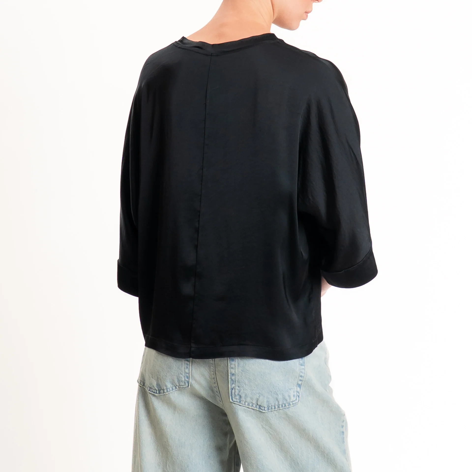 Tensione in-Blusa scatola manica 3/4 satin elasticizzato - nero - Image 3