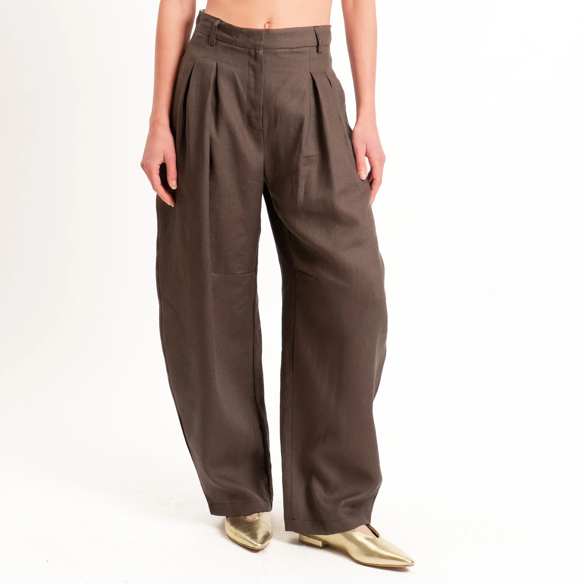Tensione in-Pantalone barrel 100% lino - moro - Image 2
