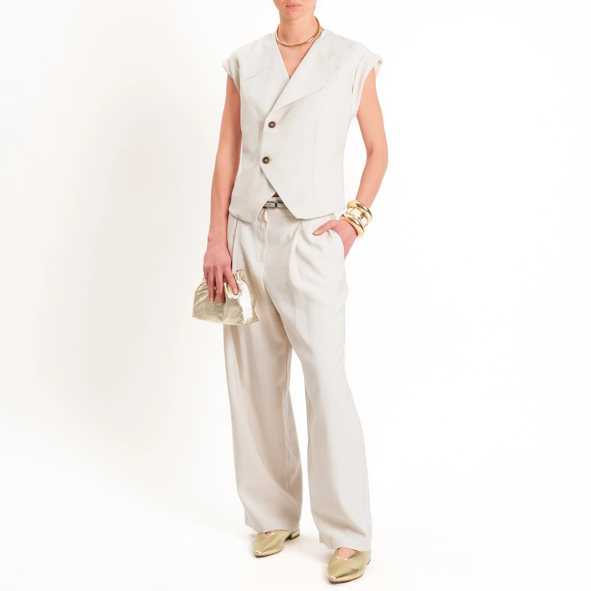 Tensione in-Pantalone wide leg con pinces - avorio