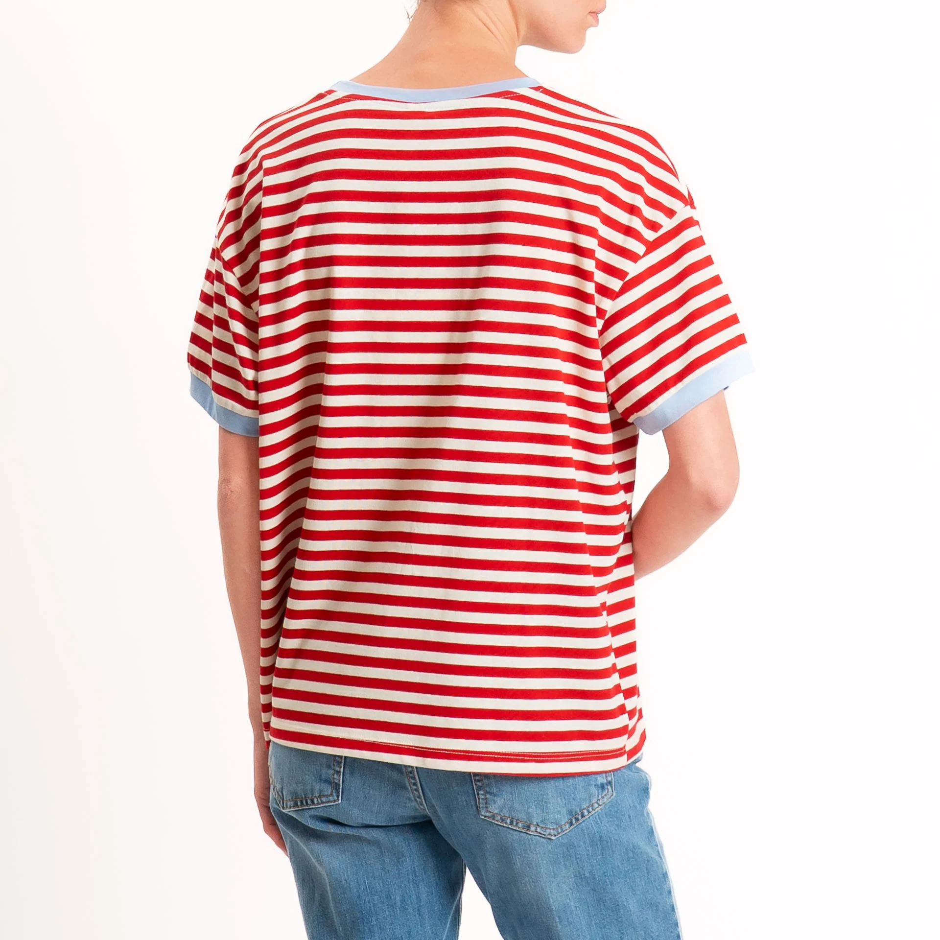 Tensione in-T-shirt in jersey a righe - celeste/rosso/panna - Image 3