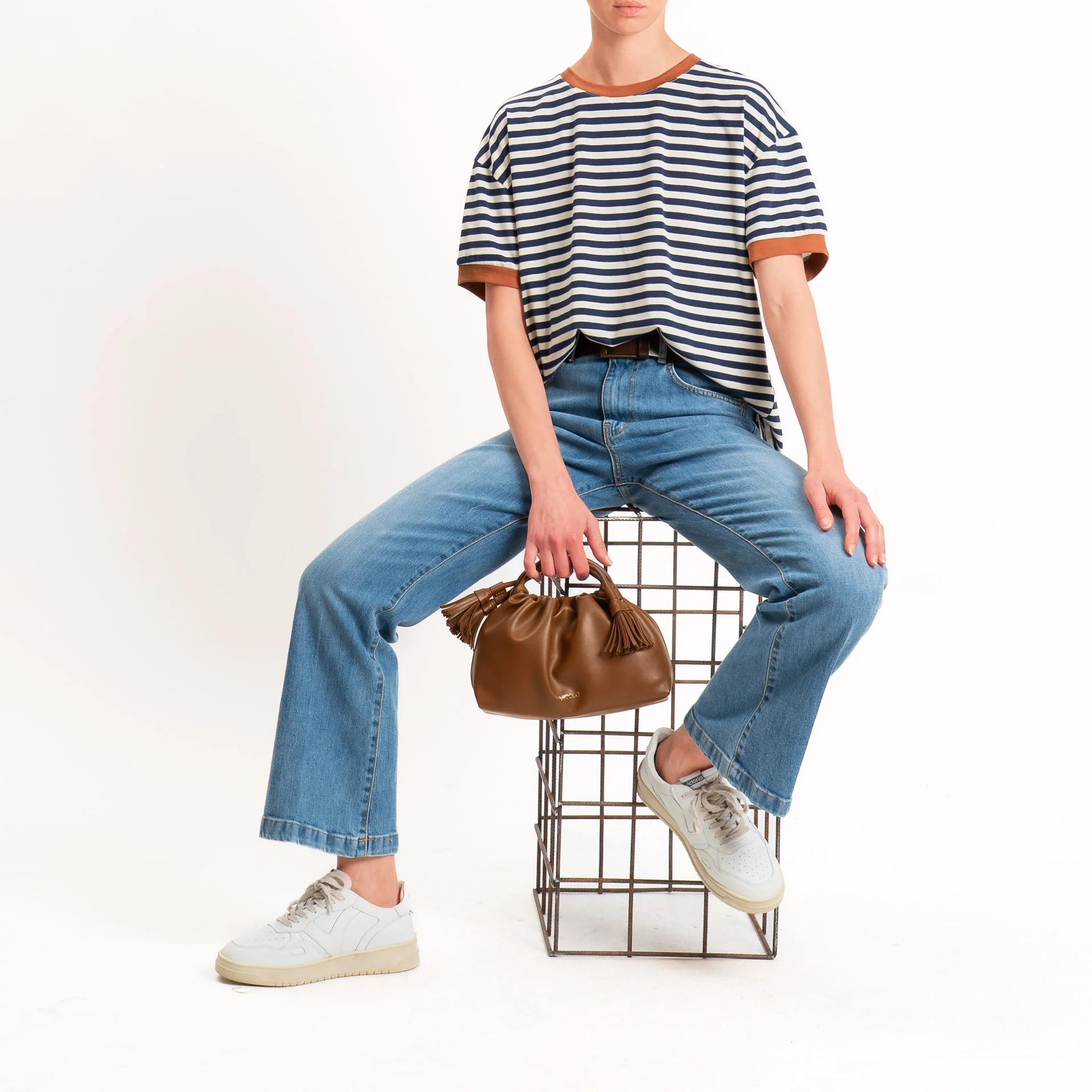 Tensione in-T-shirt in jersey a righe - tabacco/blu/panna
