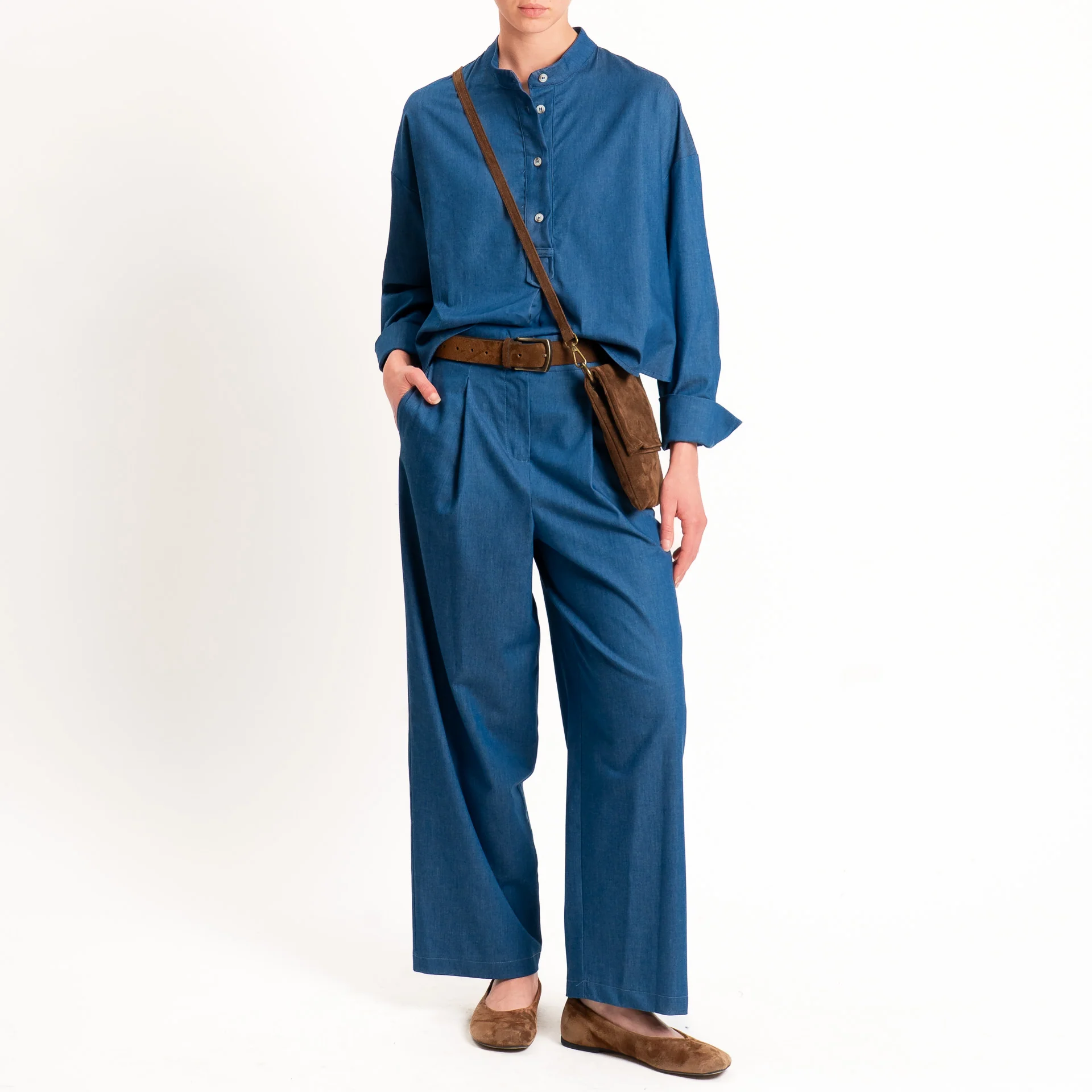 Tensione in-Pantalone chambray wide leg - denim