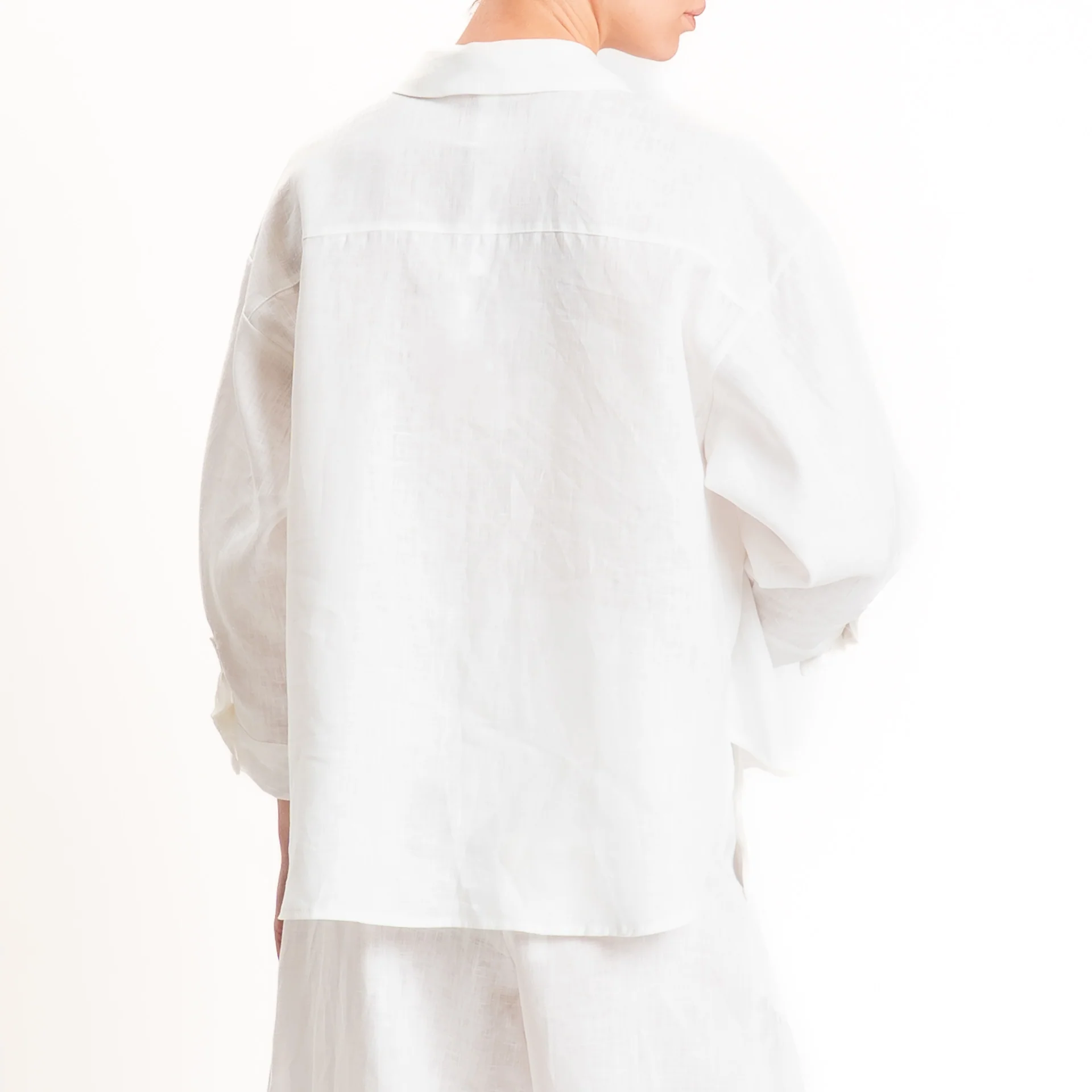 Tensione in-Camicia 100% lino con taschino - bianco - Image 3