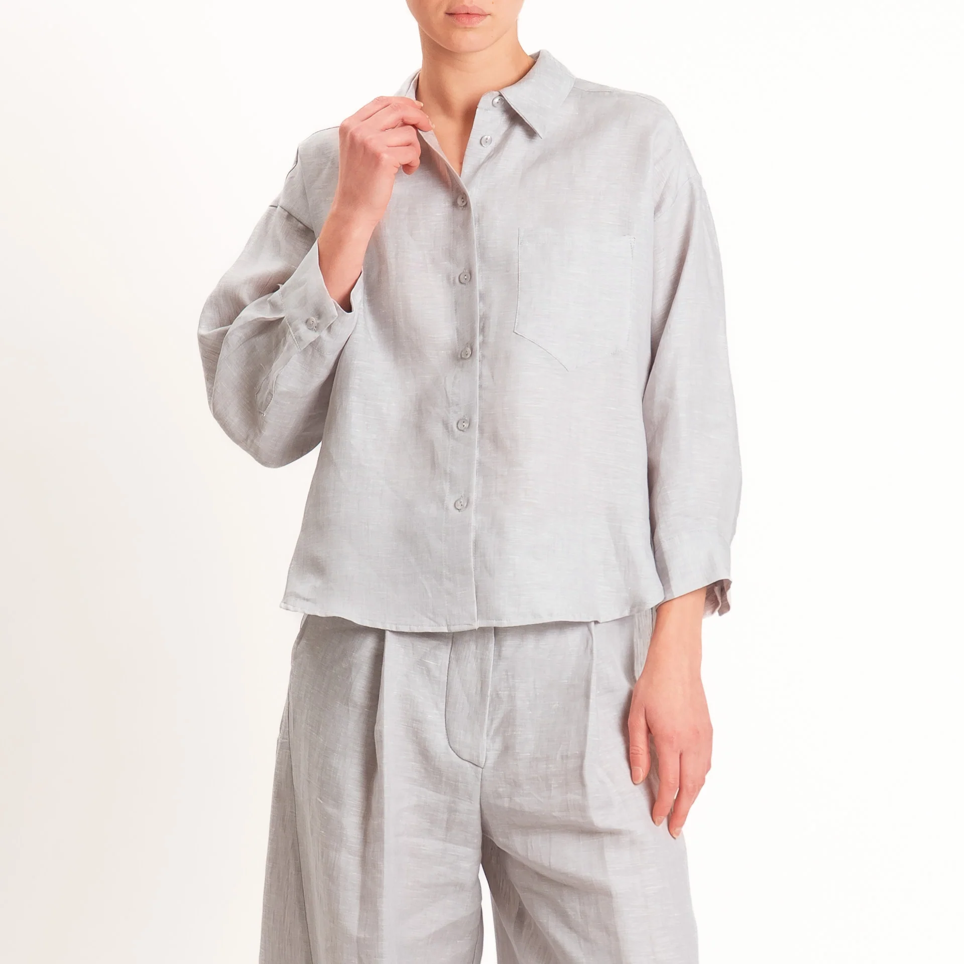 Tensione in-Camicia 100% lino con taschino - perla - Image 2