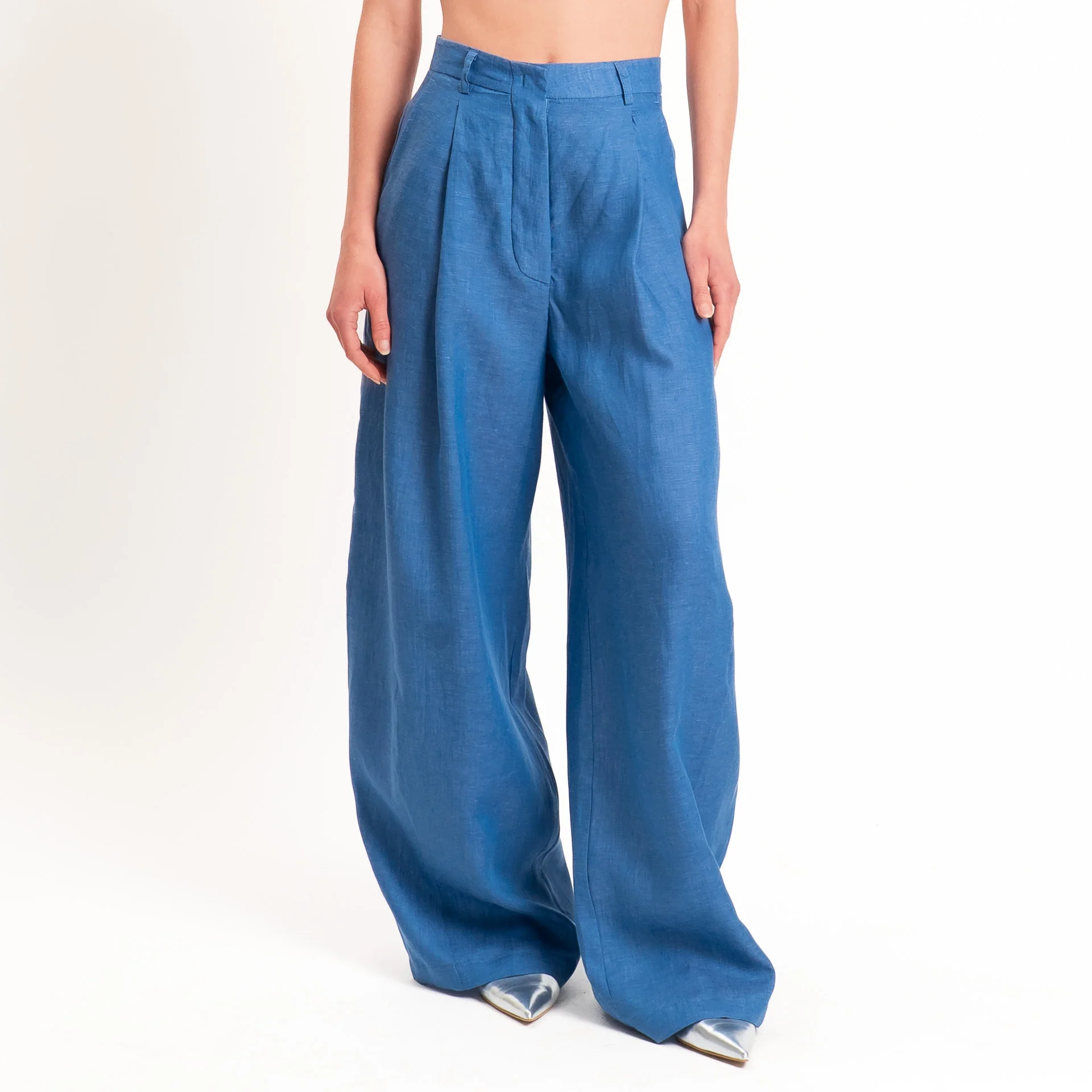Tensione in-Pantalone wide leg 100% lino - indaco - Image 2