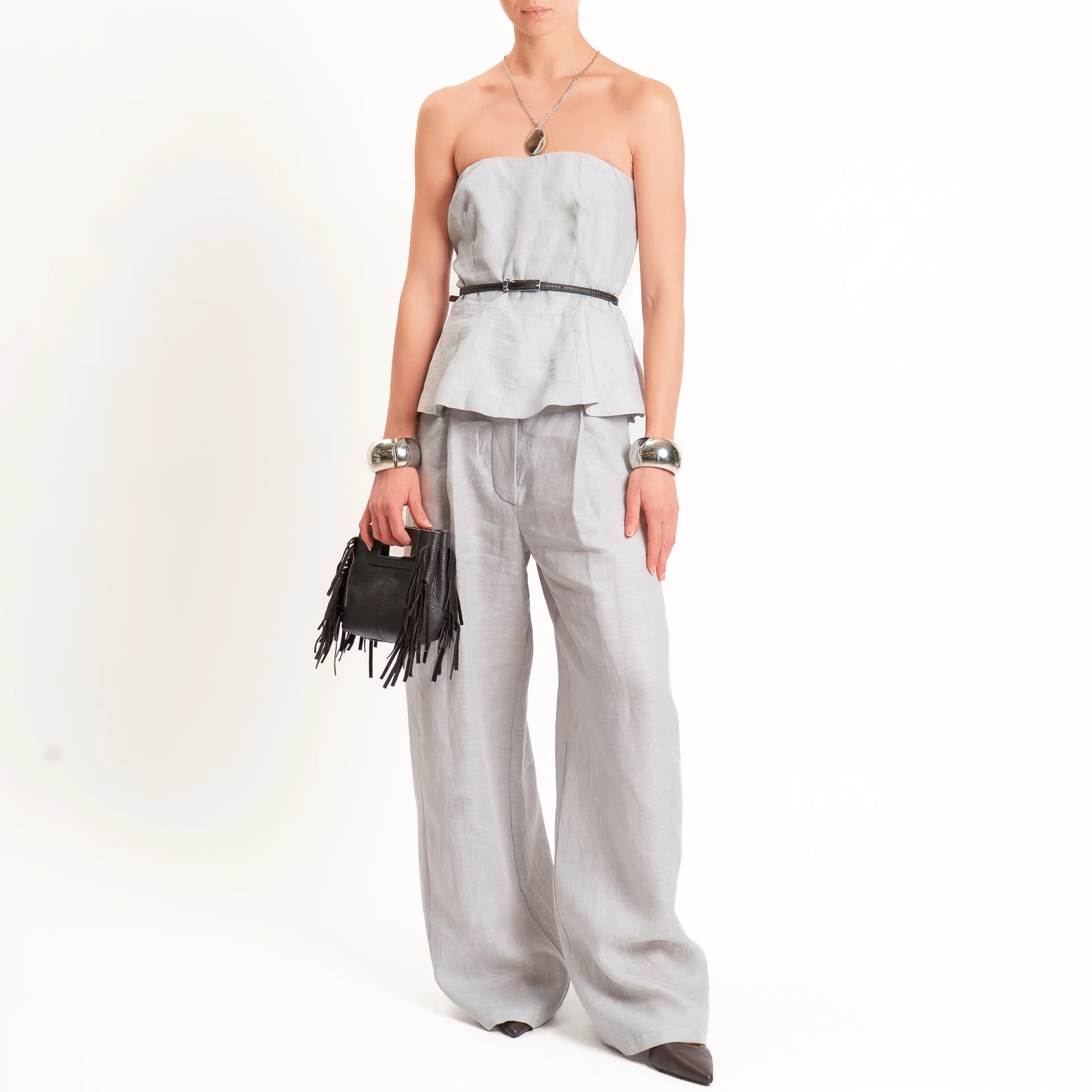 Tensione in-Pantalone wide leg 100% lino - perla - Image 3
