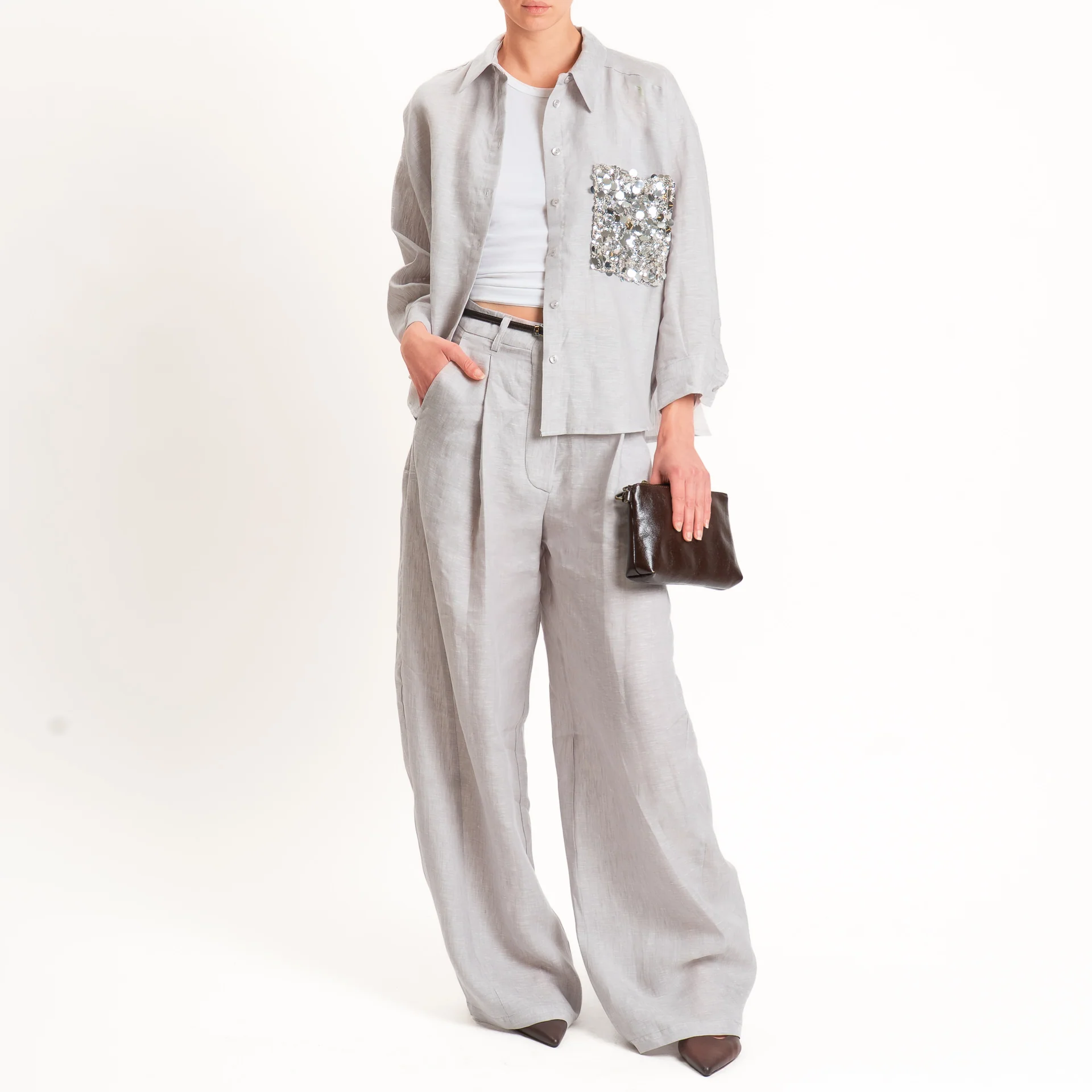 Tensione in-Pantalone wide leg 100% lino - perla - Image 6