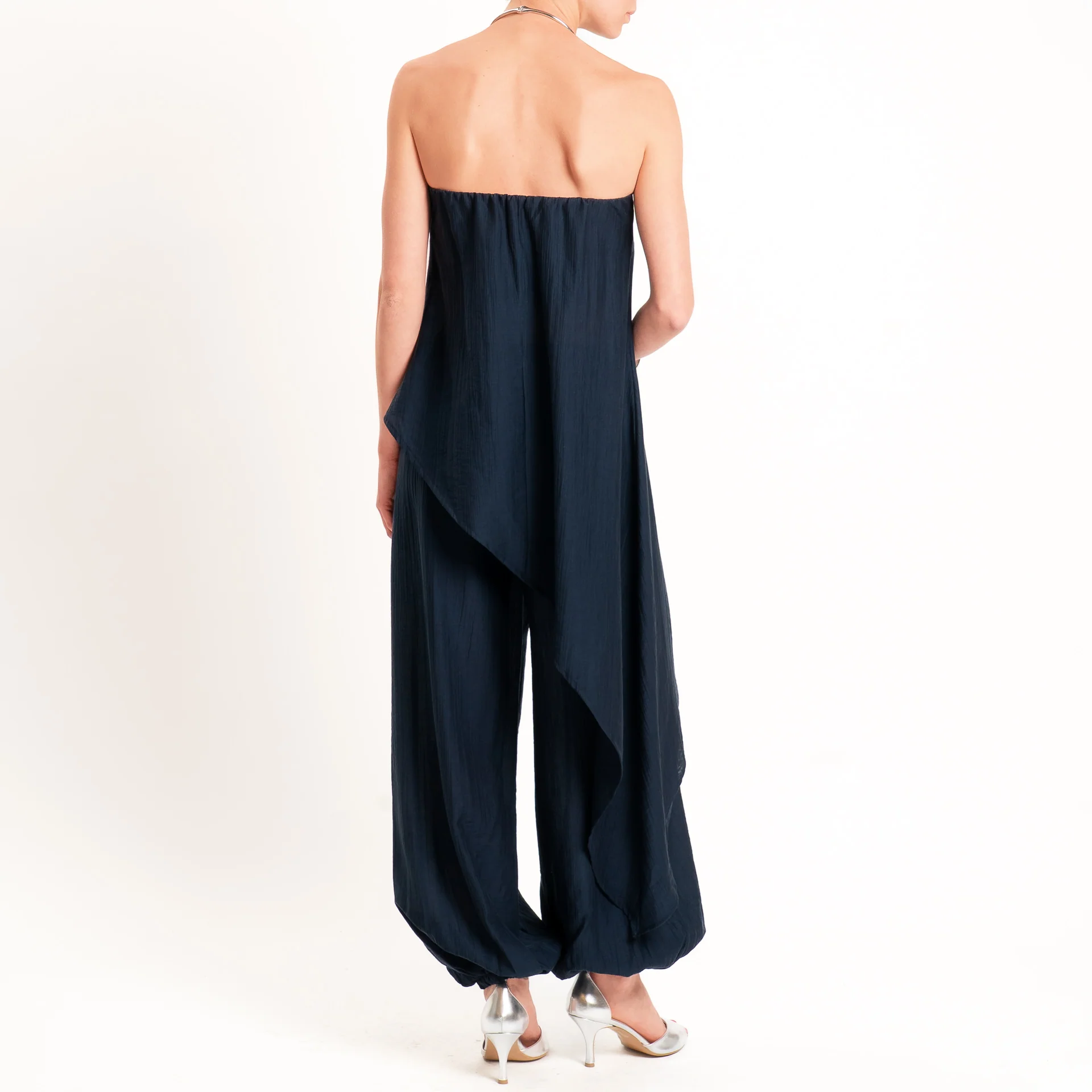 Vicolo-Completo goffrato lyocell top + pantalone - Blu - Image 4