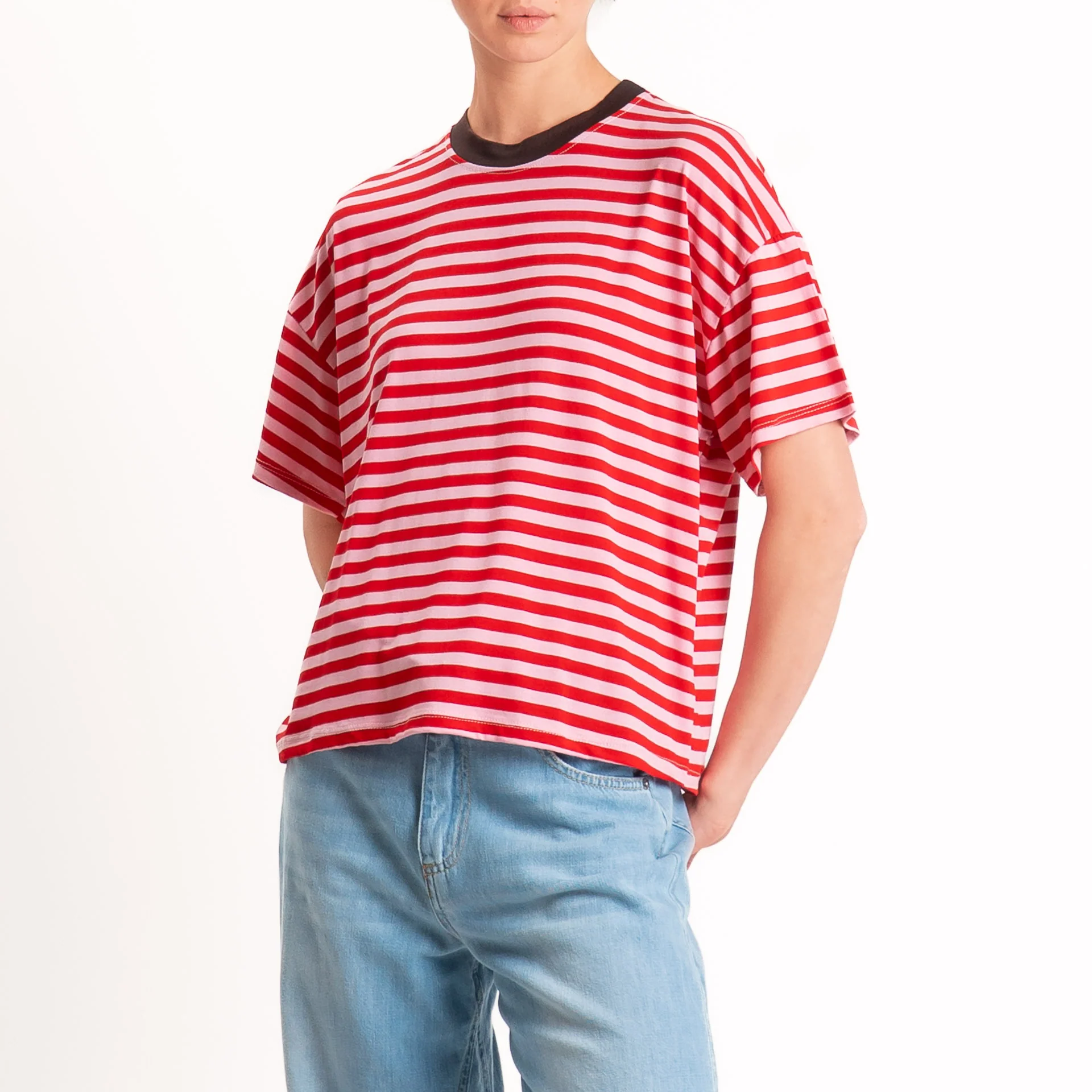 Haveone-T-shirt mezza manica a righe - moro/rosso/rosa - Image 2