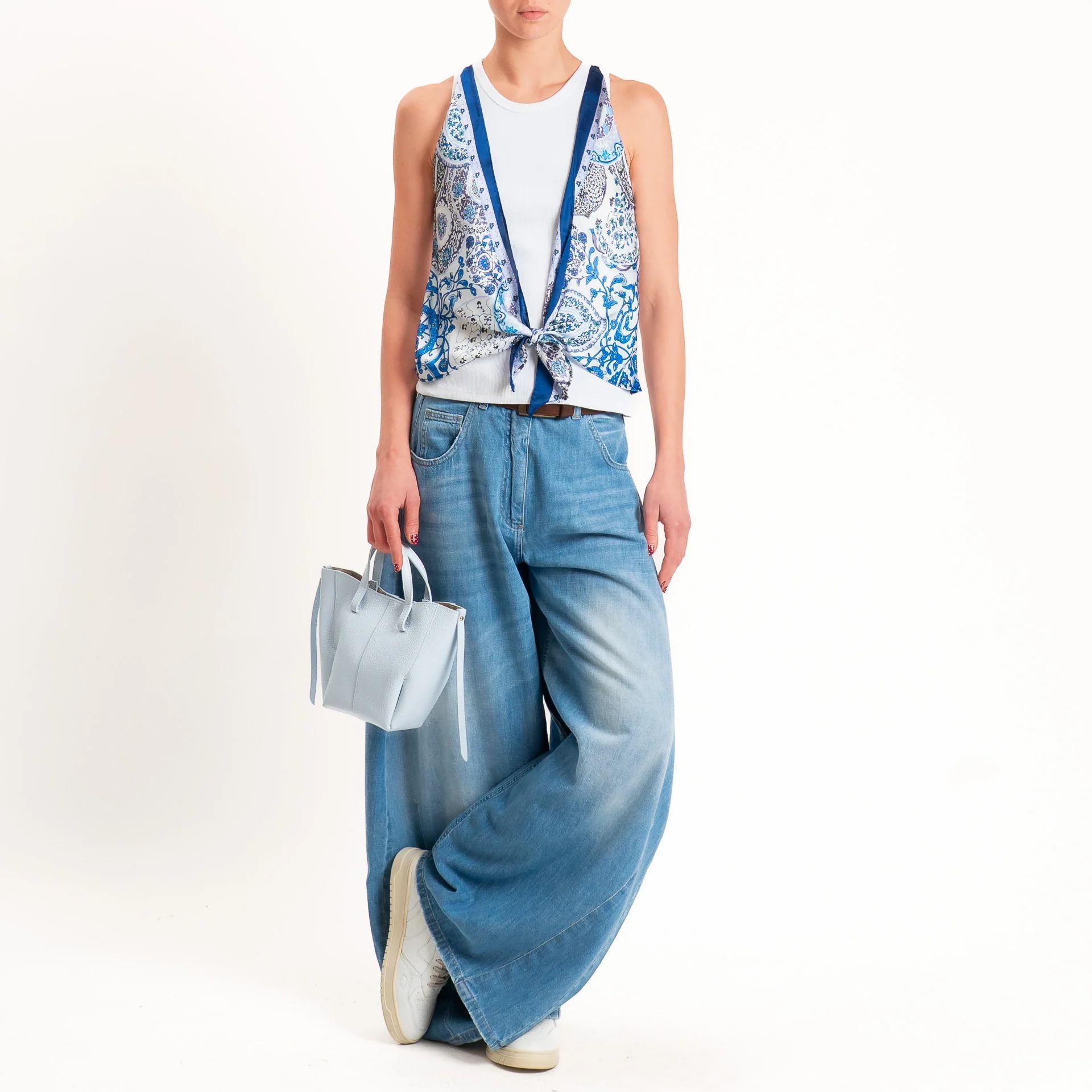 Kontatto-Top con foulard fantasia - bianco/azzurro/blu