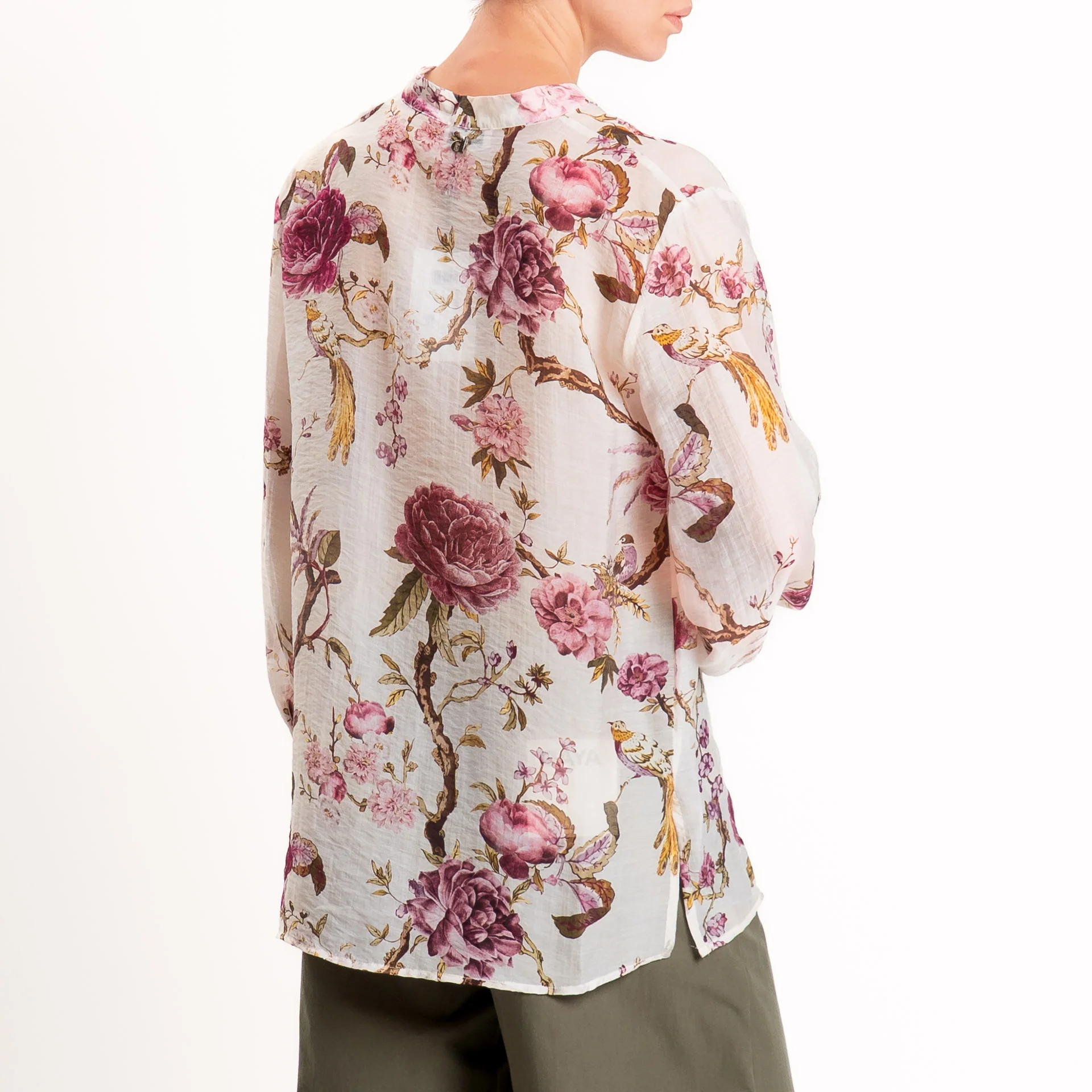 Dixie-Camicia mussola lyocell fantasia floreale - panna/magenta/militare - Image 3