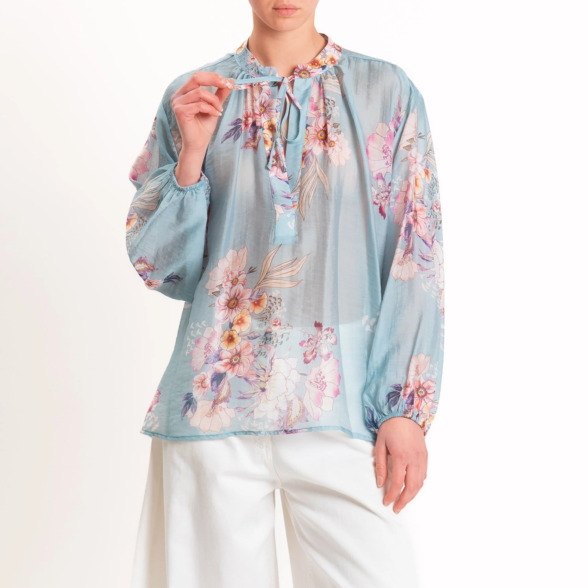 Dixie-Blusa mussola lyocell fantasia floreale - celeste/latte/magenta - Image 2