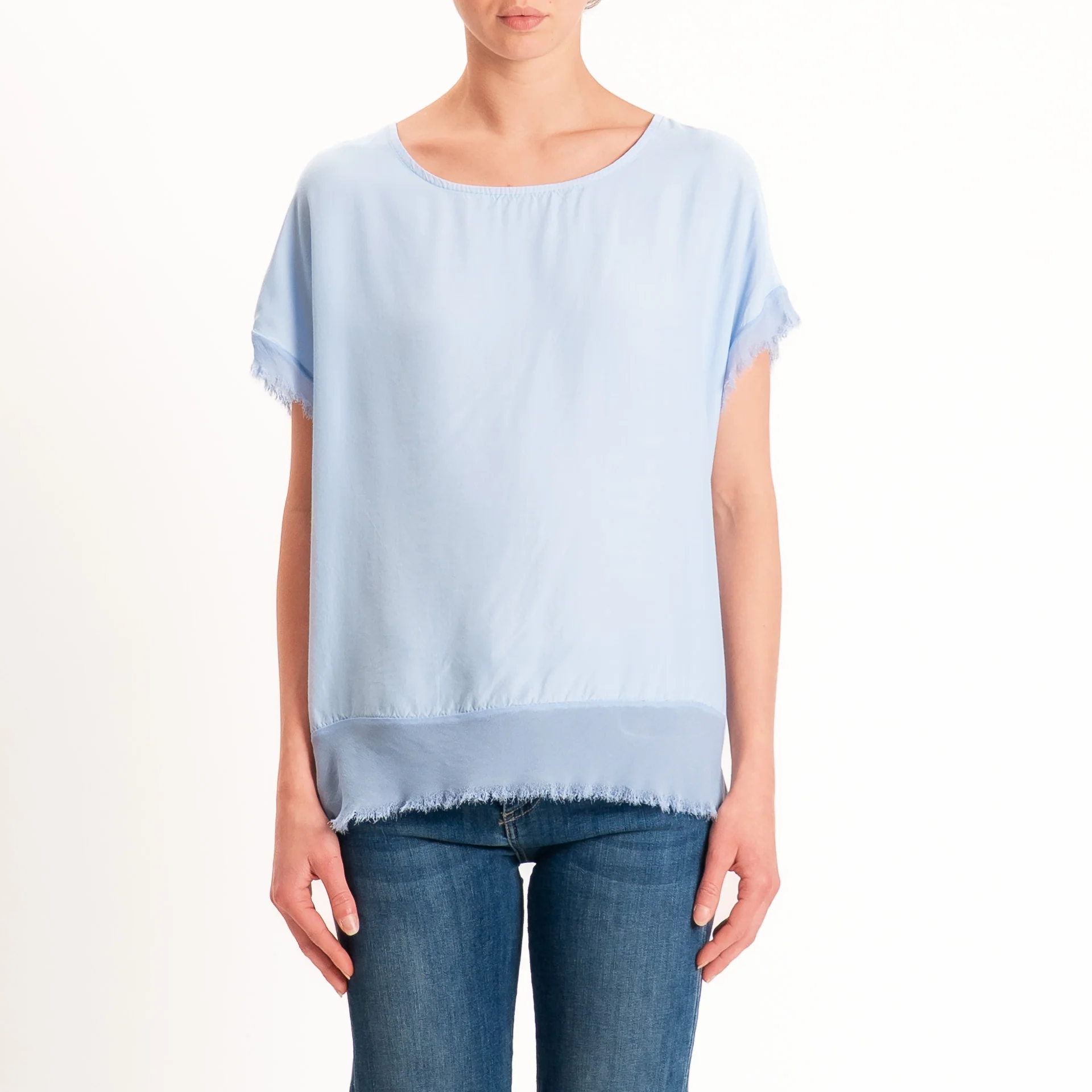 Zeroassoluto-Blusa in viscosa bordi sfrangiati bottoni dietro - sky - Image 2