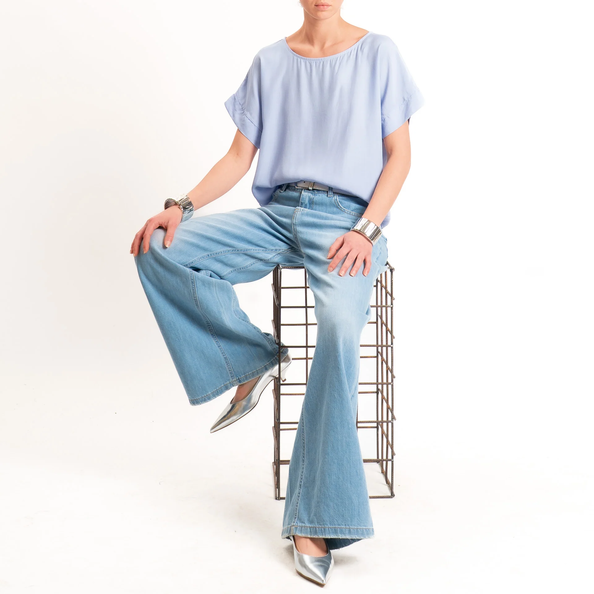 Zeroassoluto-Blusa scatolina 100% viscosa - sky